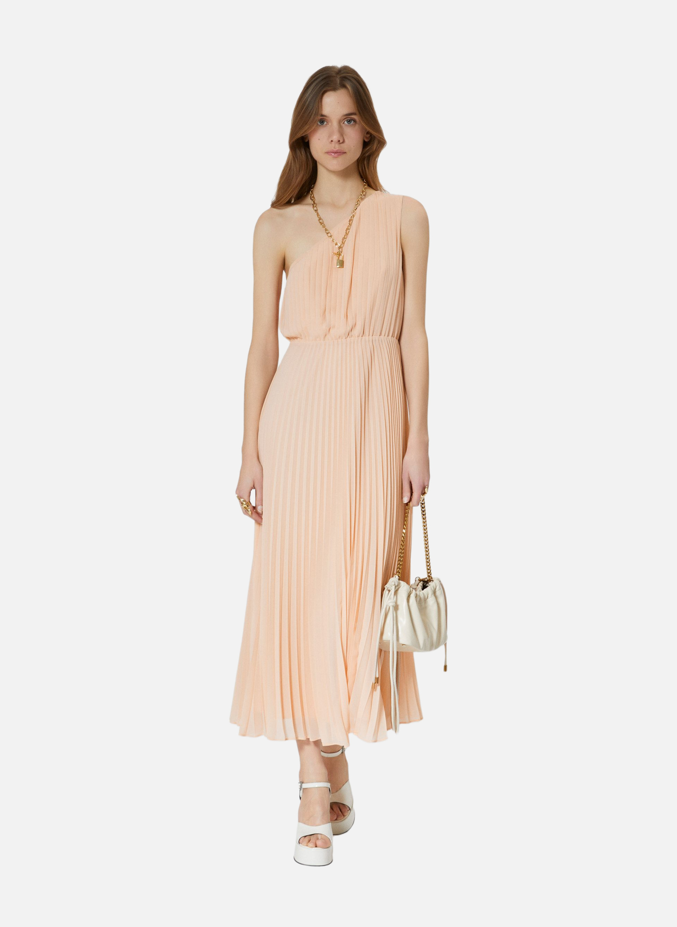 Asymmetrical Pleated Maxi Dress THE KOOPLES Beige
