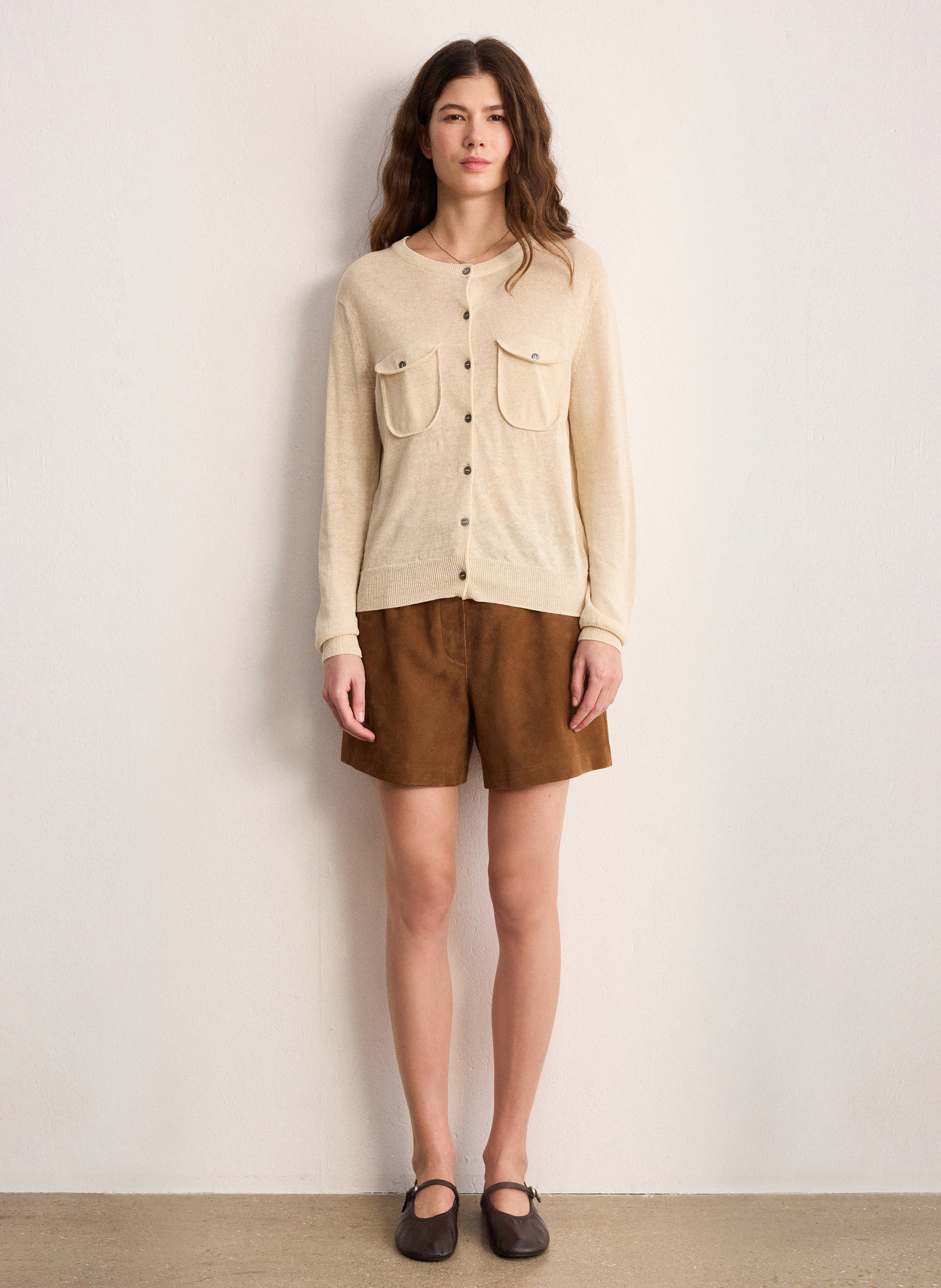 Rundhalsausschnitt aus Leinenmischung PABLO Beige