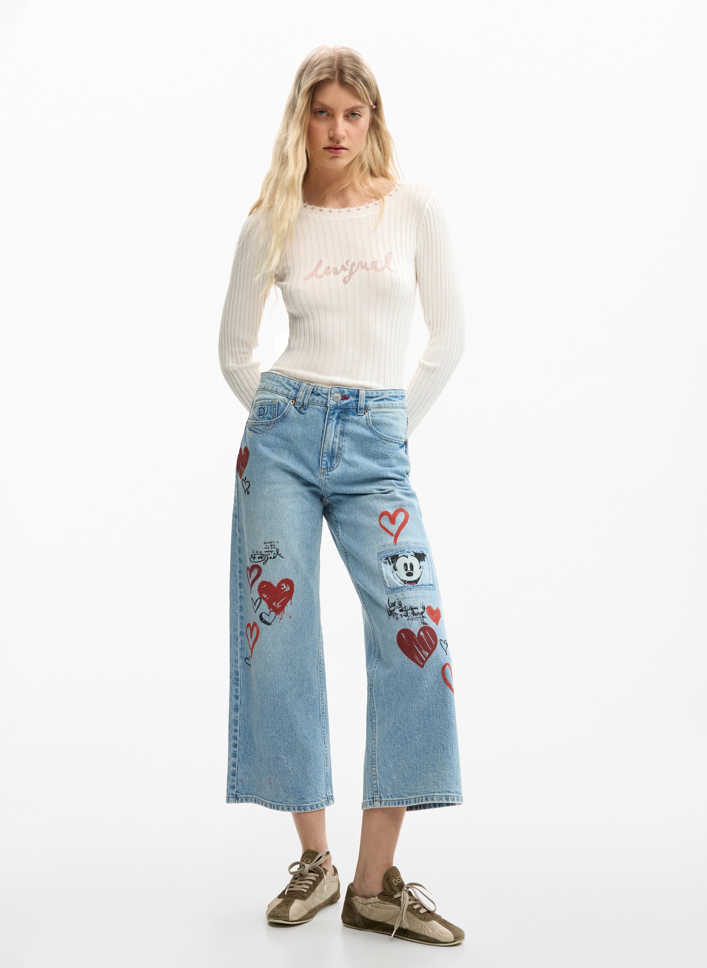 Wijde broek met patroon DESIGUAL Blauw