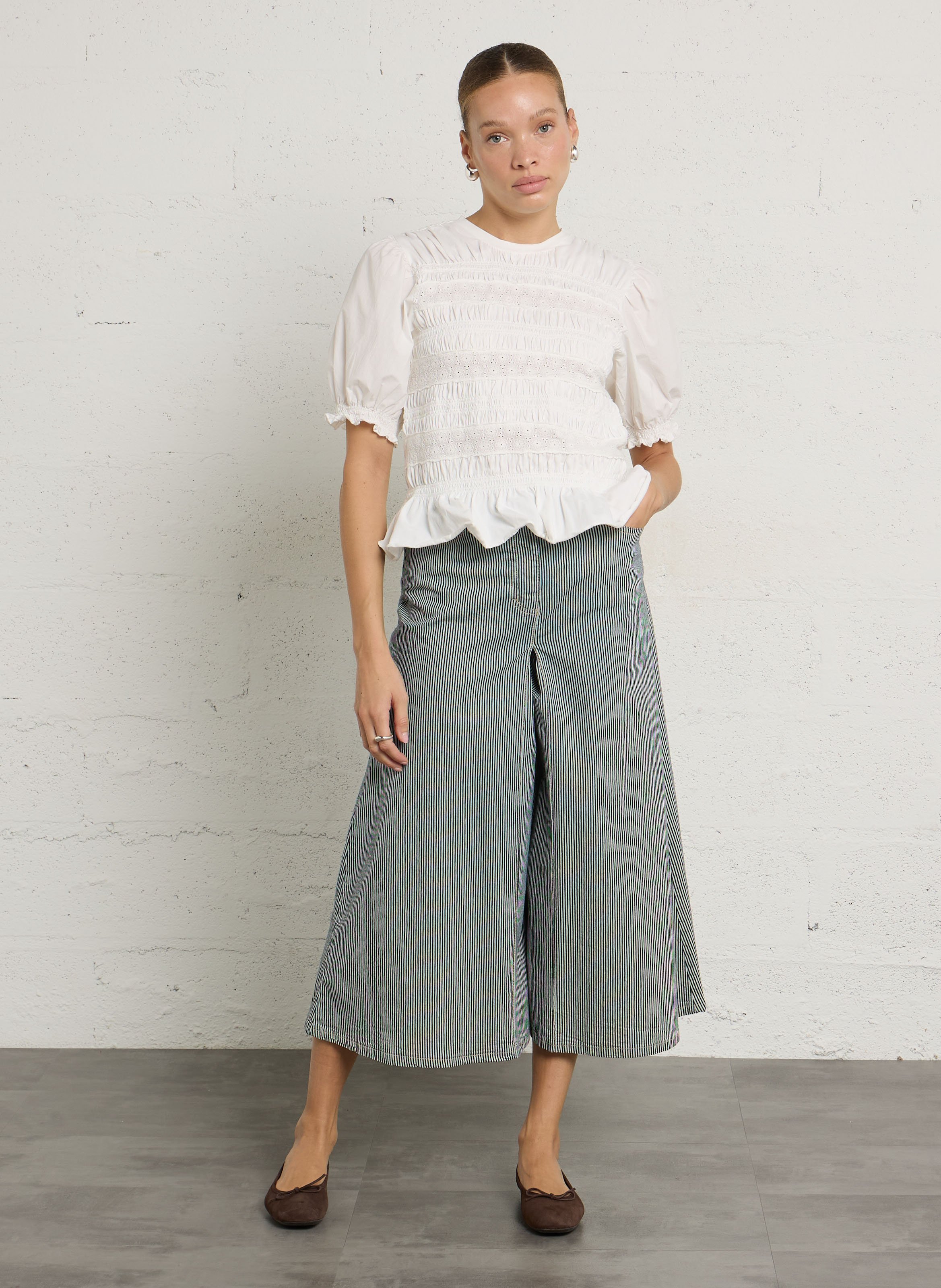 Gestreepte culotte rok van gemengd katoen PLEASE Wit