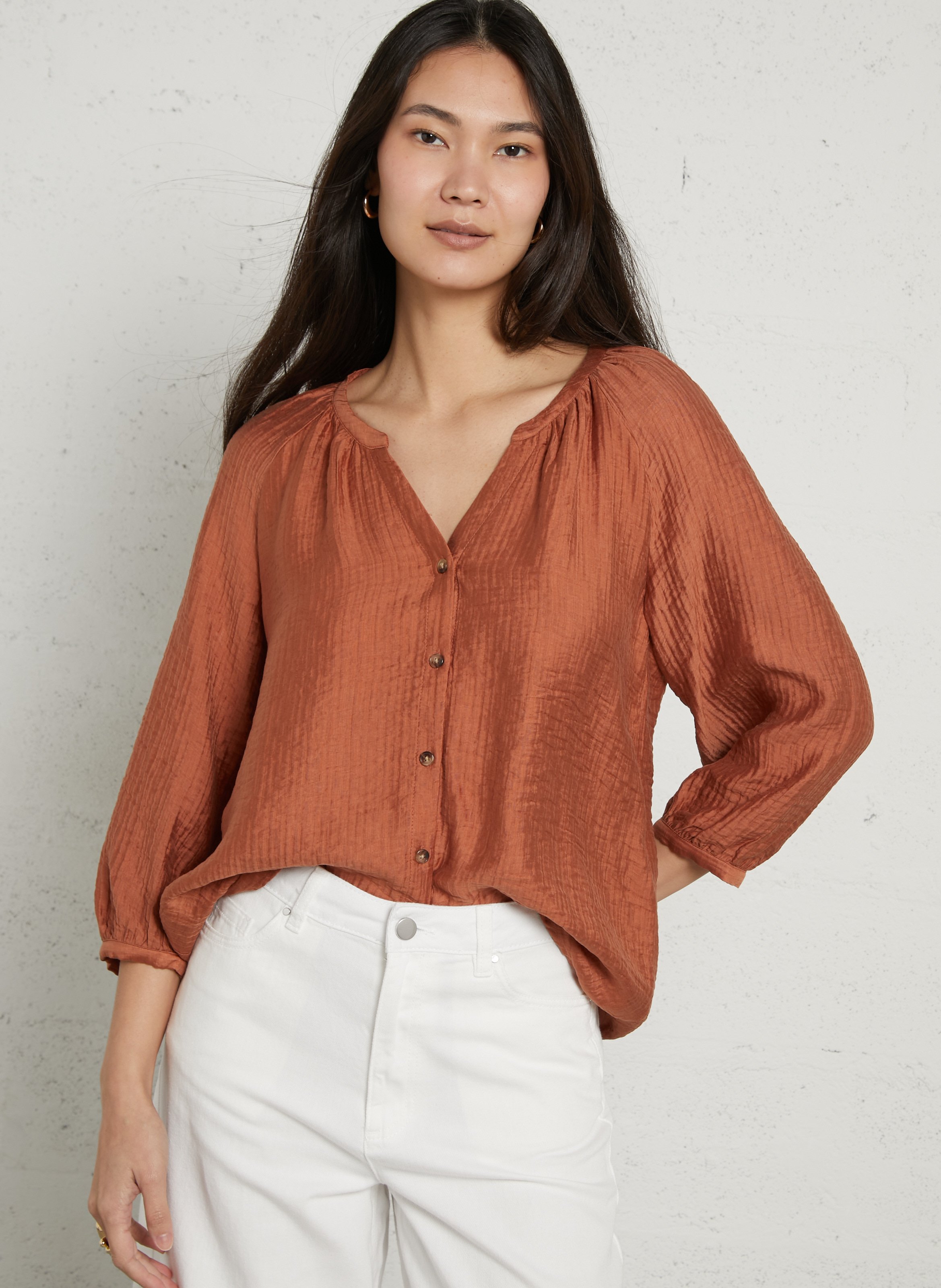 Textured V-neck blouse MAISON 123 Red