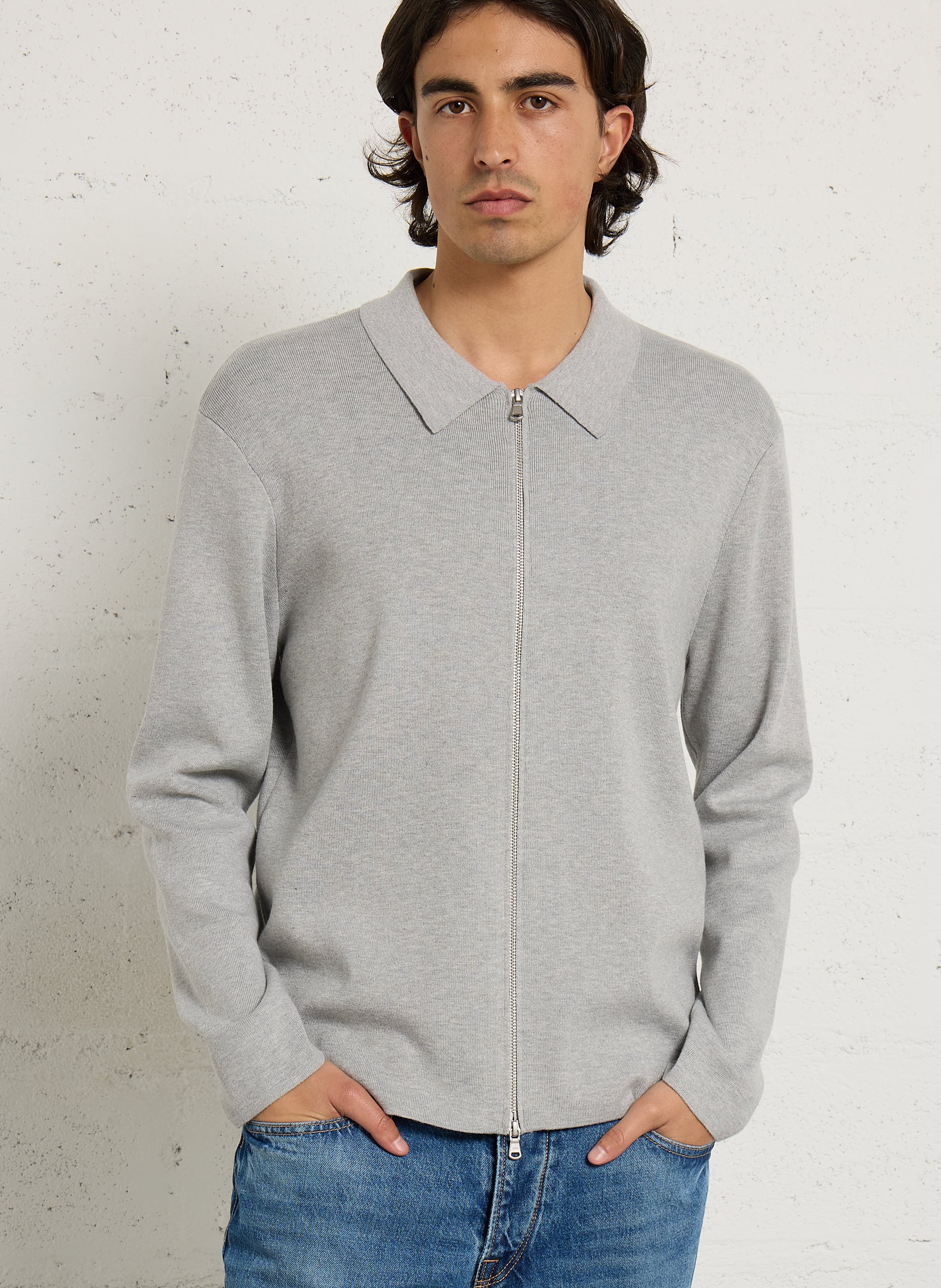 Classic straight knit cardigan with a regular collar IKKS Grey