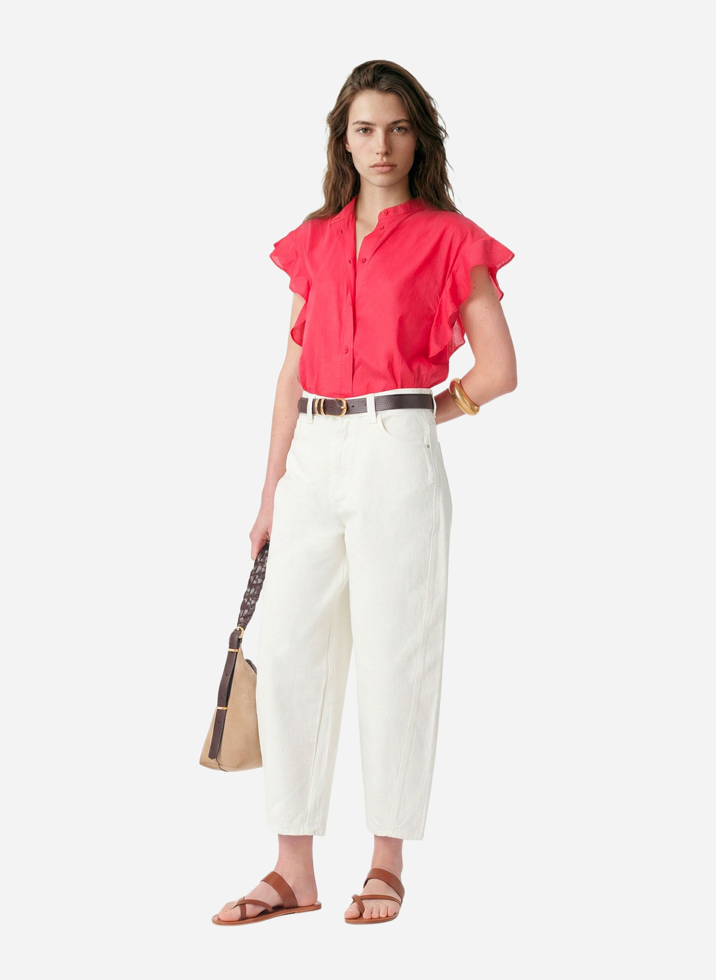 Blouse manches courtes à volants unie VANESSA BRUNO Rose