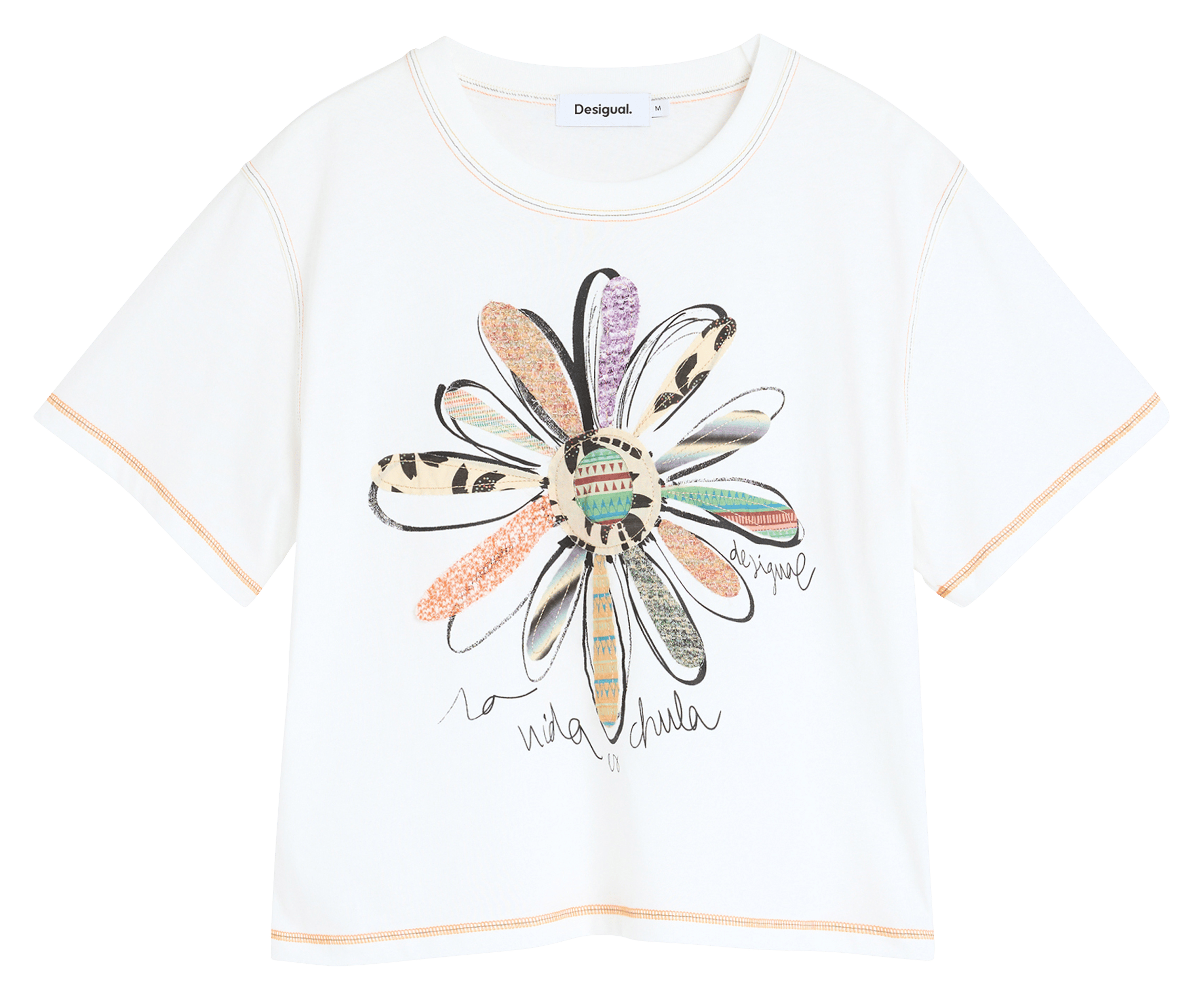 Tee-shirt oversize col rond en coton sérigraphié DESIGUAL Blanc