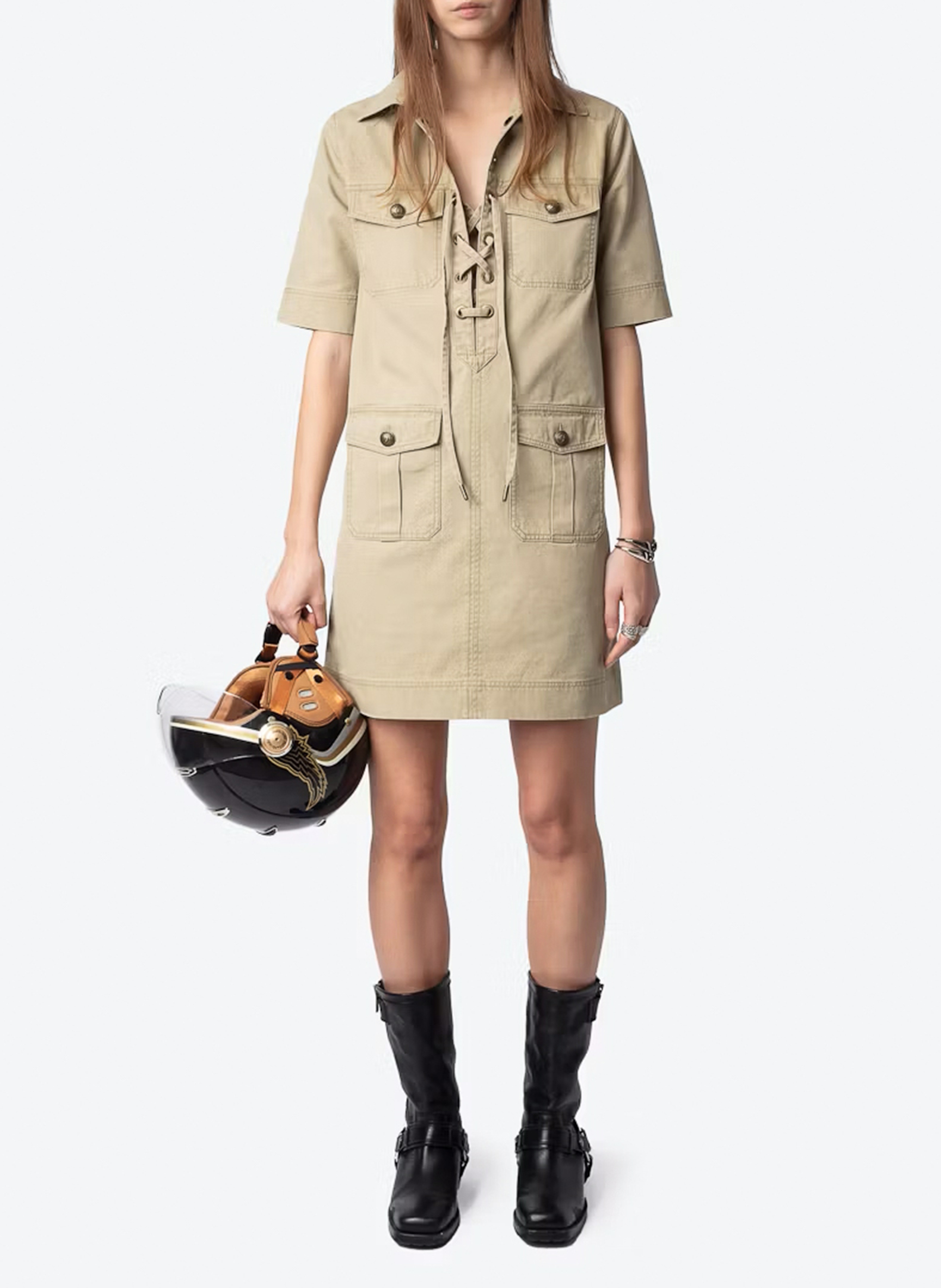 Buideltas van getextureerd leer met veters ZADIG&VOLTAIRE Beige
