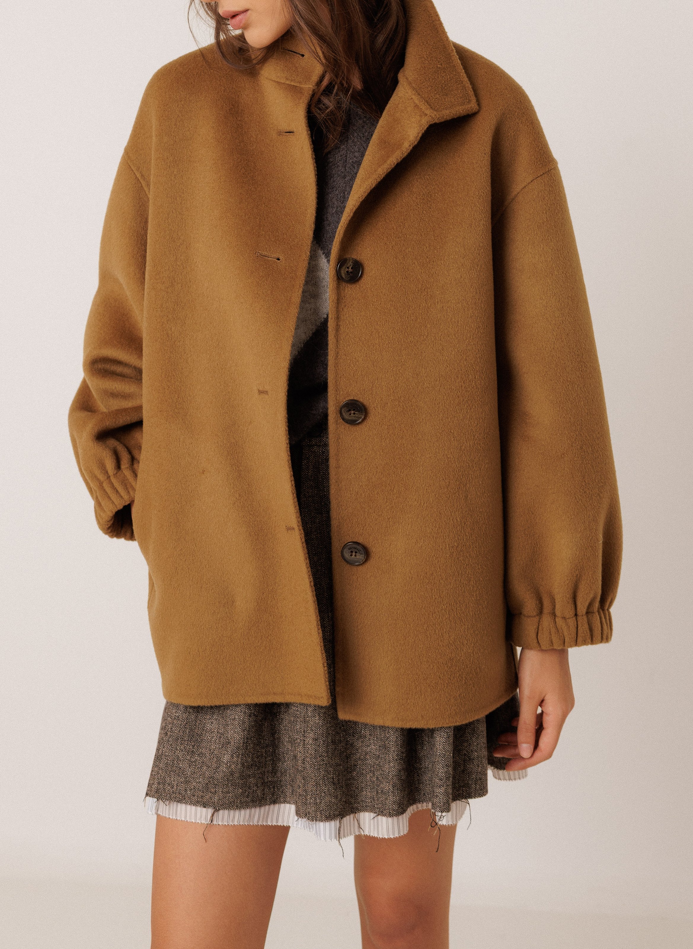 Weite Wolljacke mit Stehkragen INDI & COLD Braun