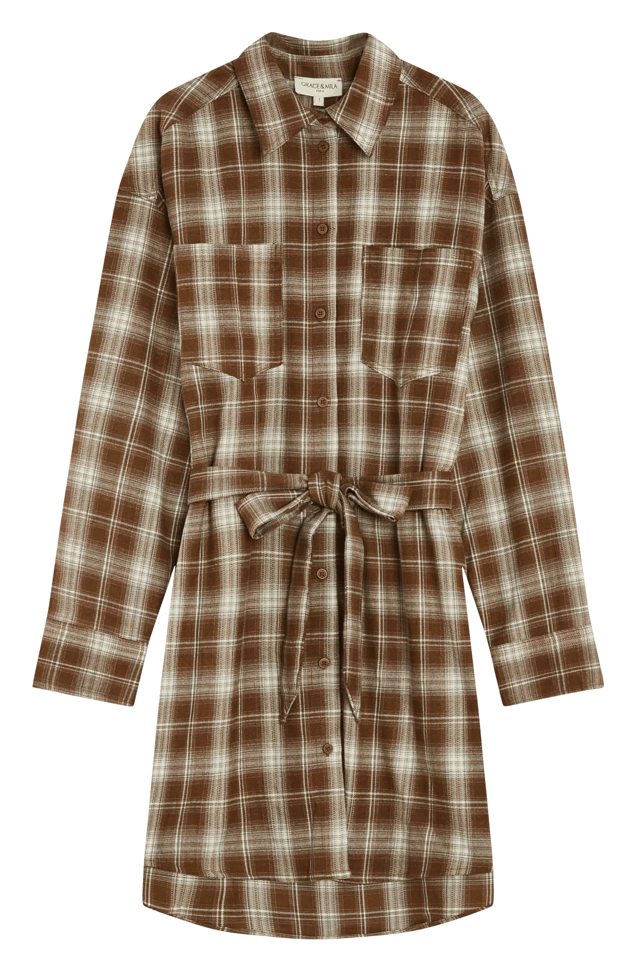Short checkered belted dress GRACE ET MILA Brown
