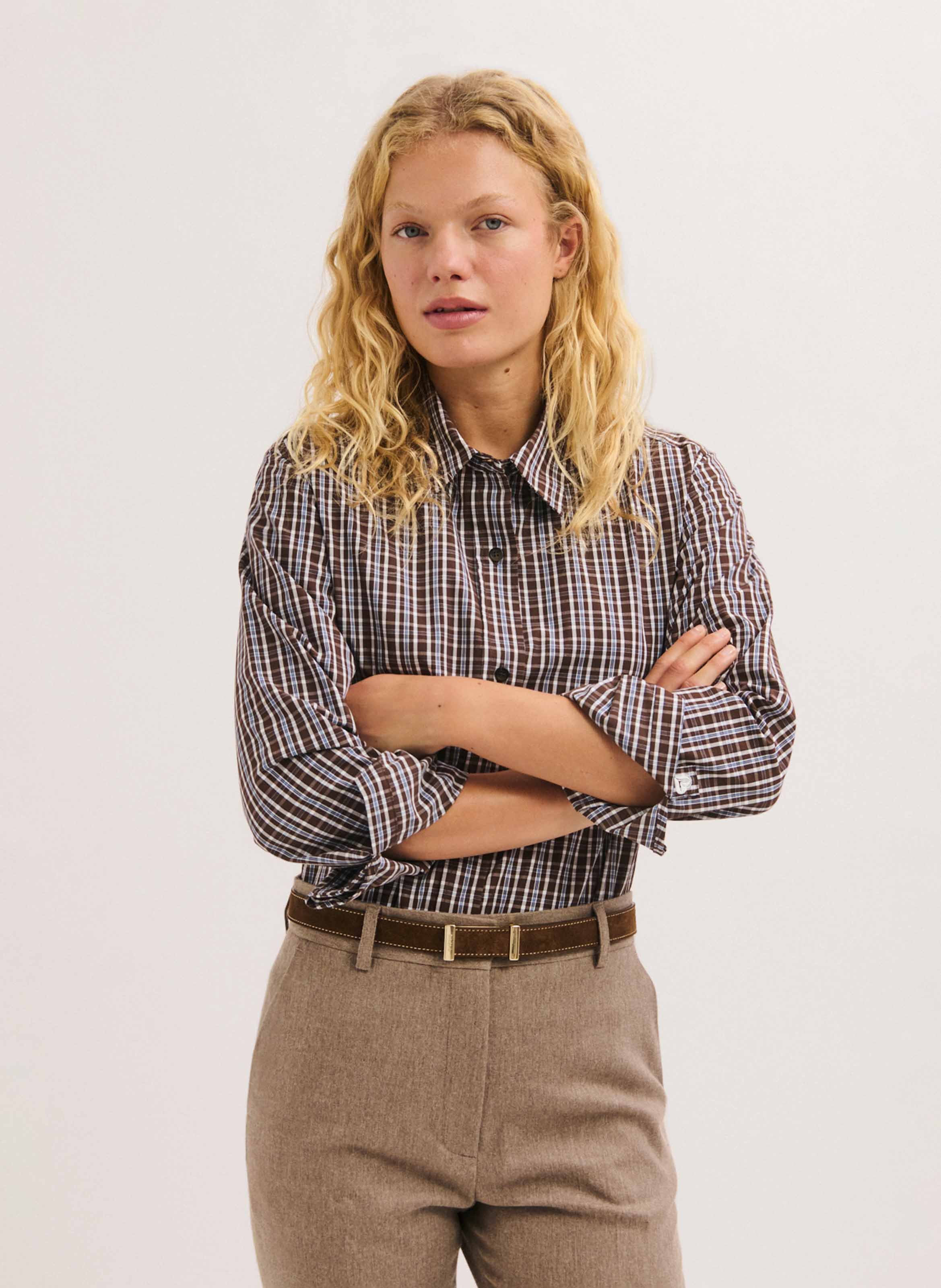 Chemise droite en coton PABLO Marron