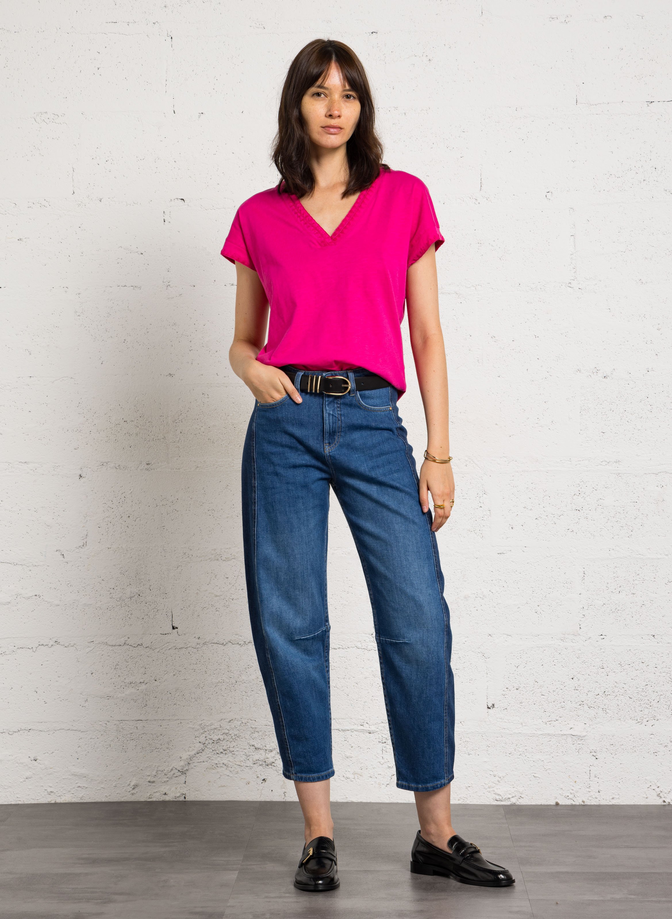 Mixed cotton barrel jeans MAISON 123 Blue