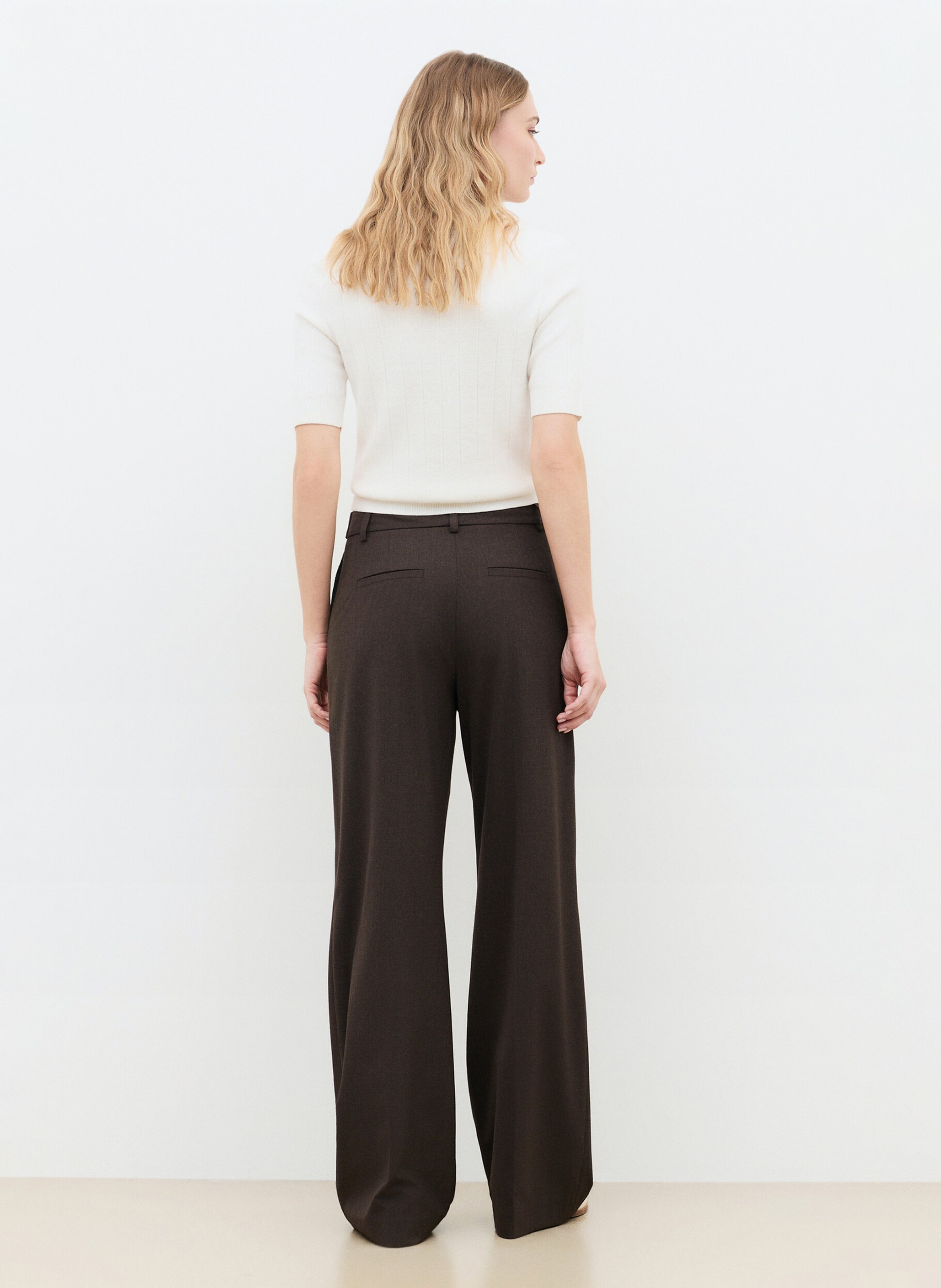 Einfarbige, gerade geschnittene Taillenhose CAROLL Braun