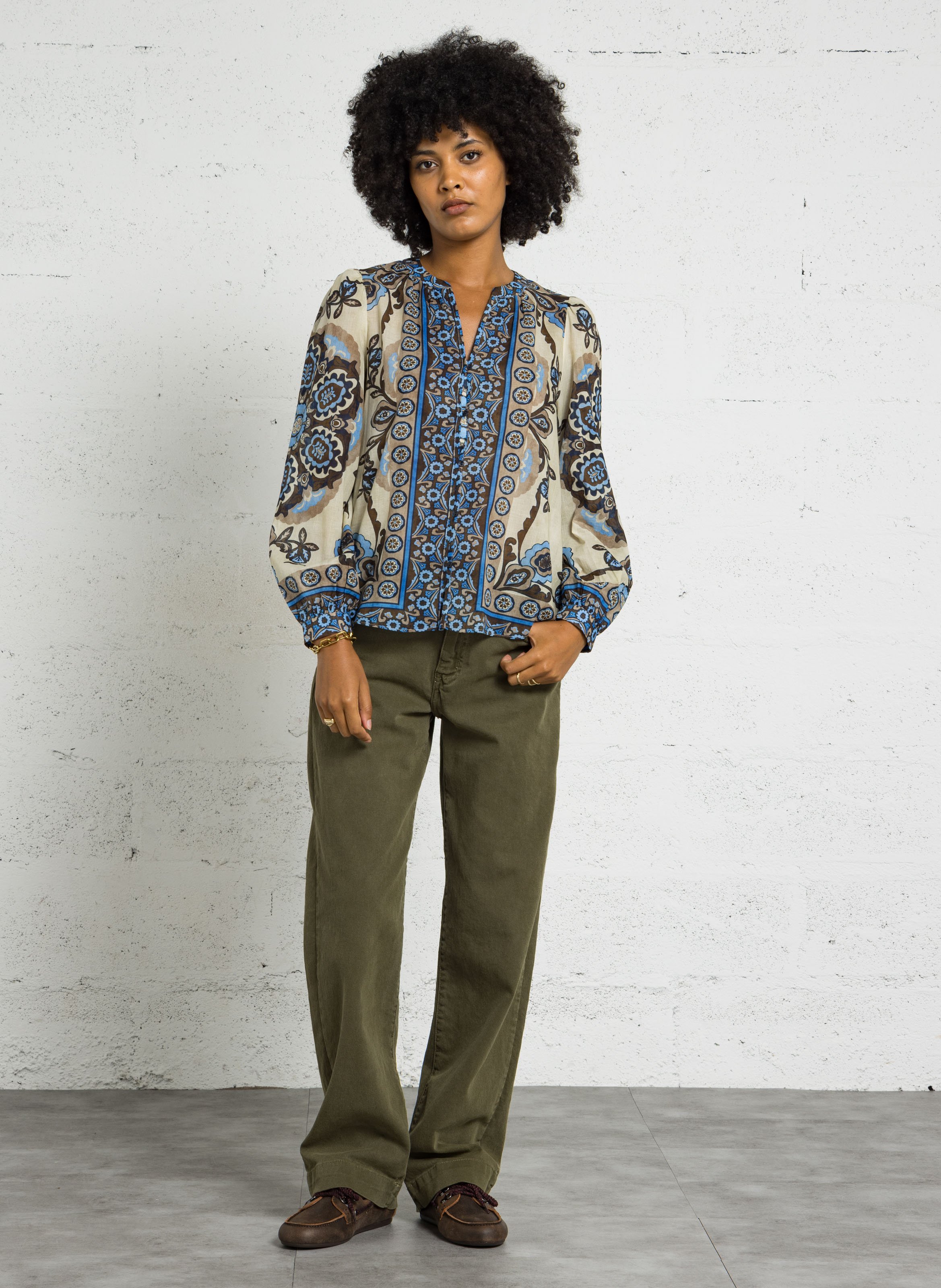 Straight blouse with cotton patterns SUD EXPRESS Blue