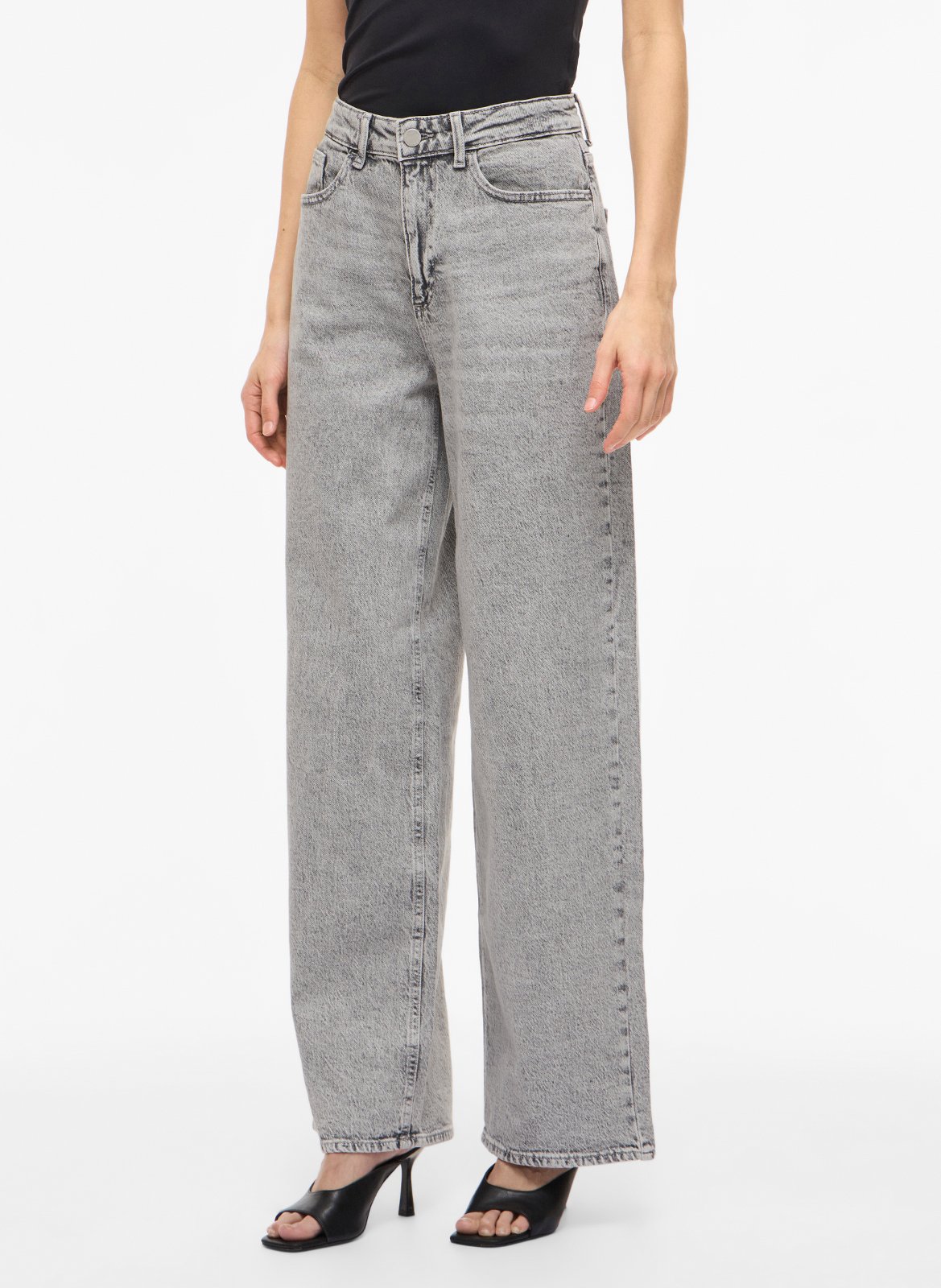 Hohe Taille weite einfarbige Jeans VILA Grau