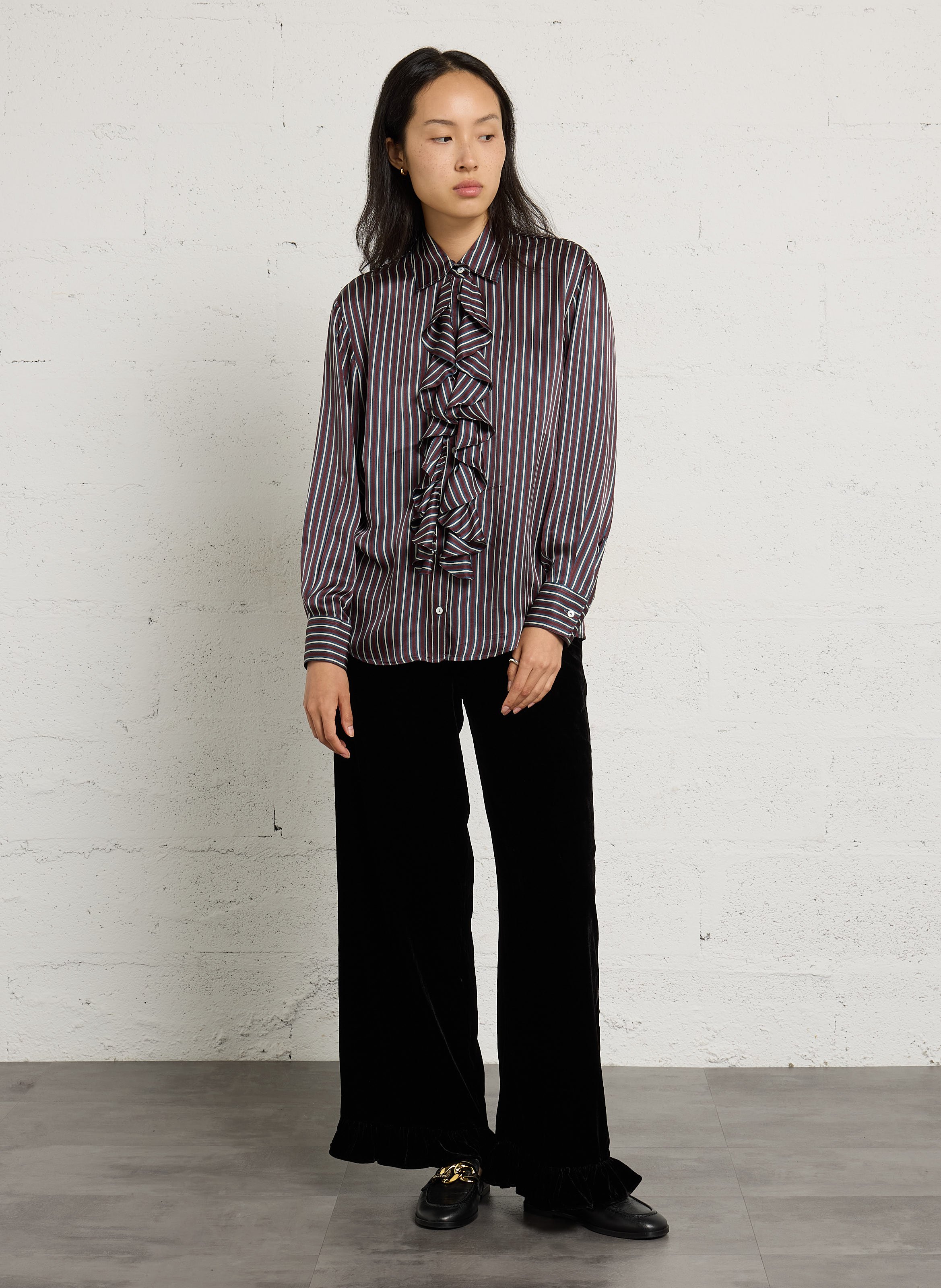 Chemise rayée à volants effet satiné  DIEGA Multicolore