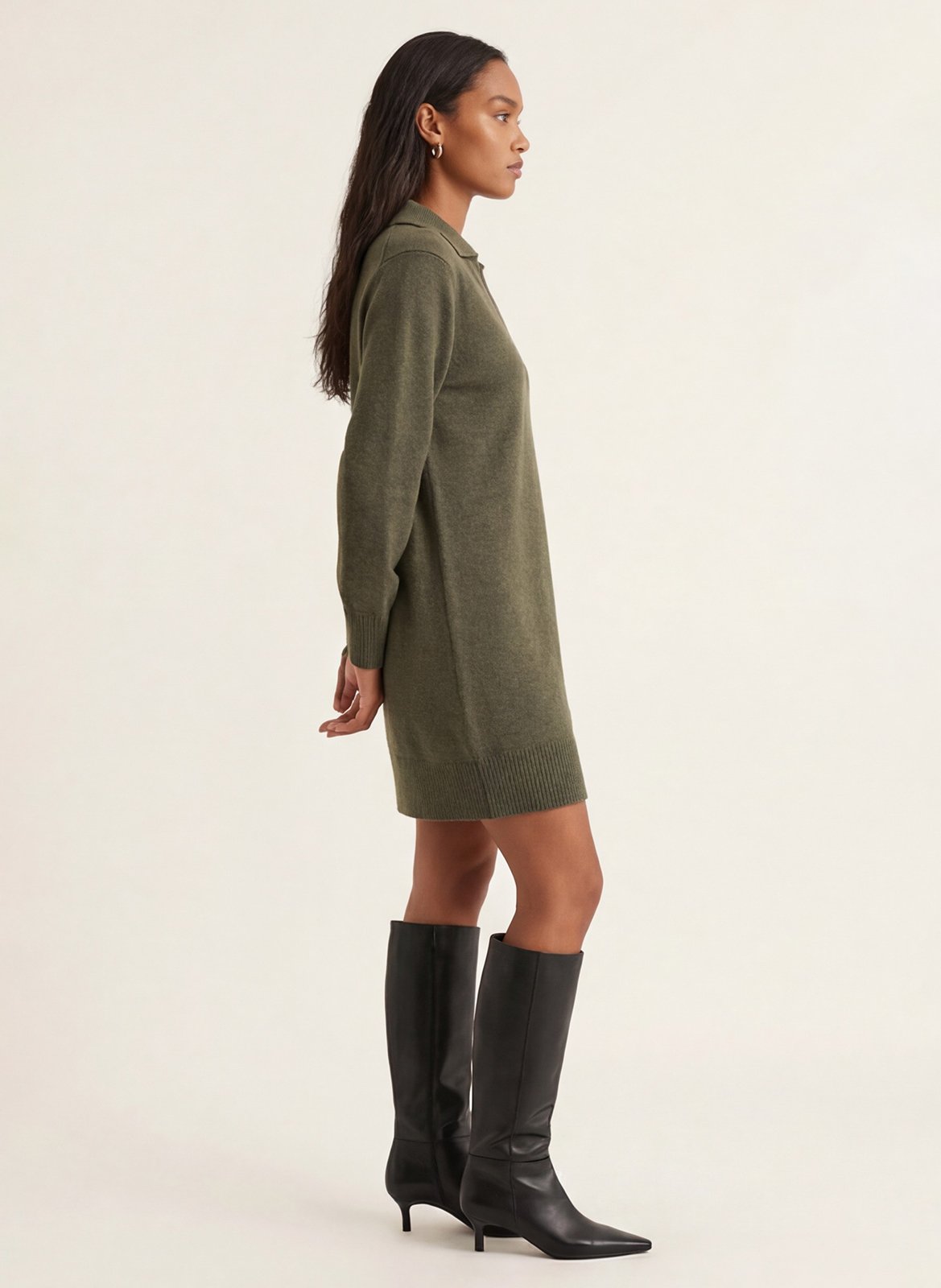 Robe courte droite en laine et cachemire KOOKAI Kaki