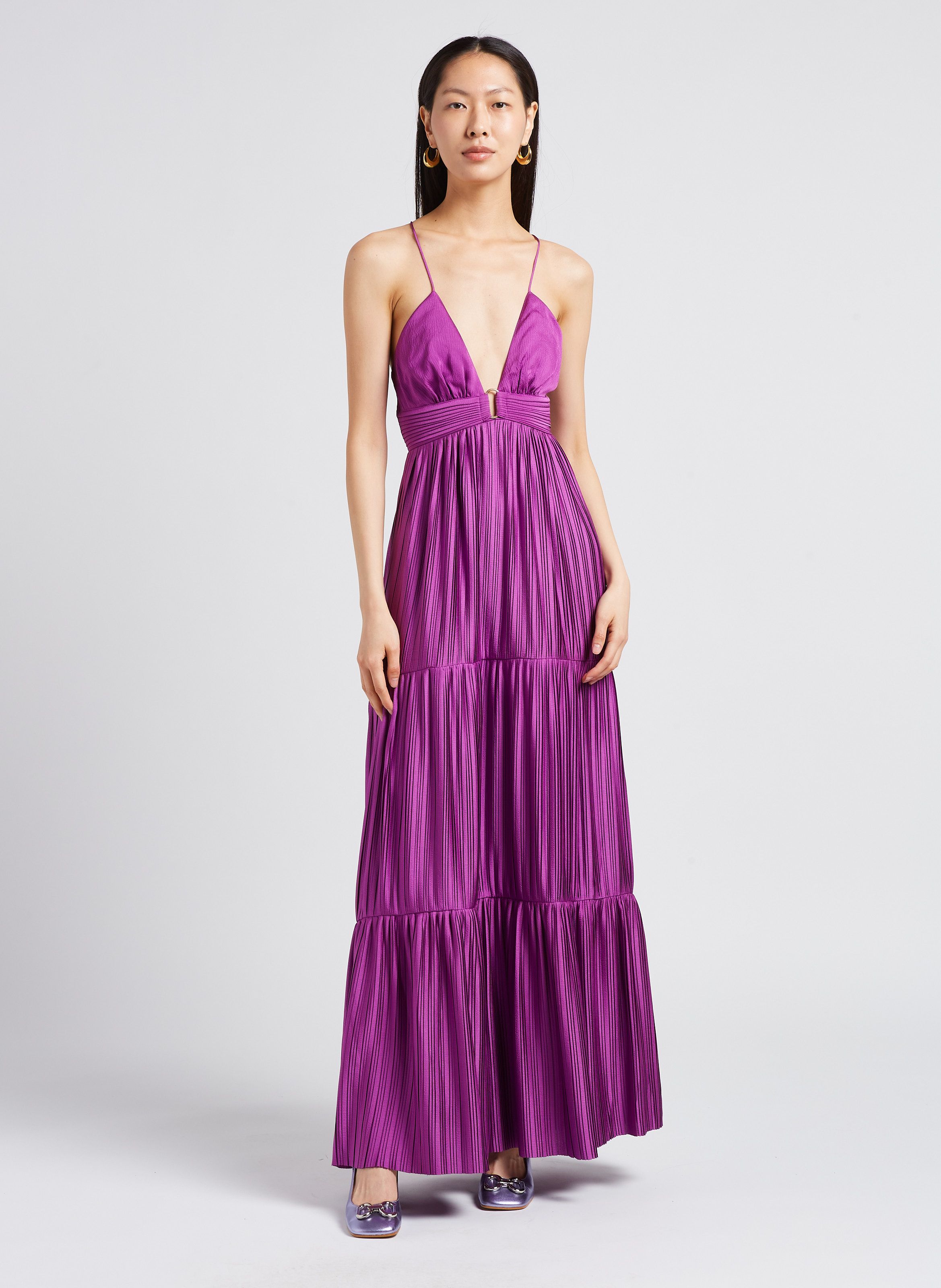 BA SH WASTA Robe longue pliss e satin e Violet