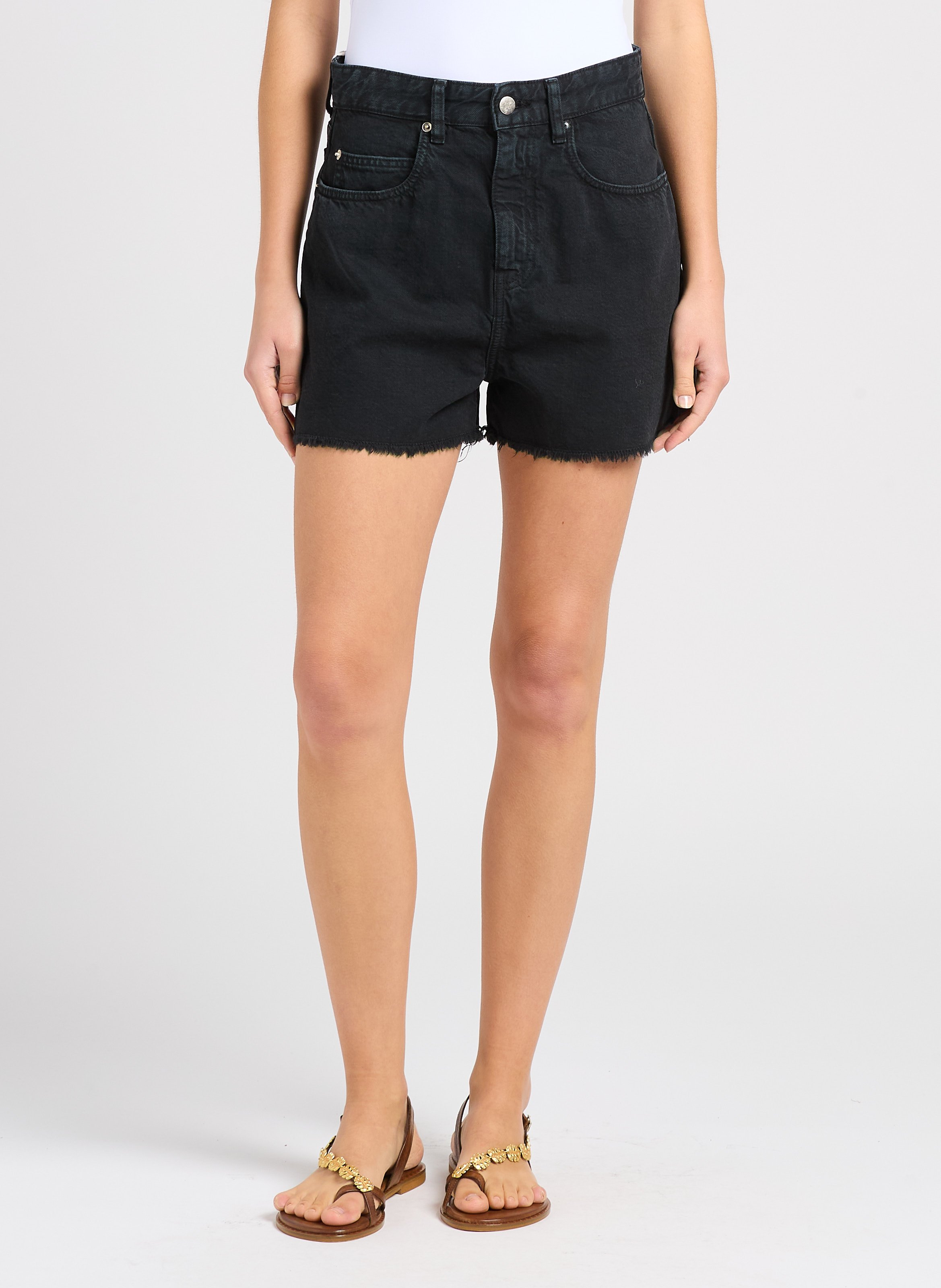 Short taille haute en coton Noir