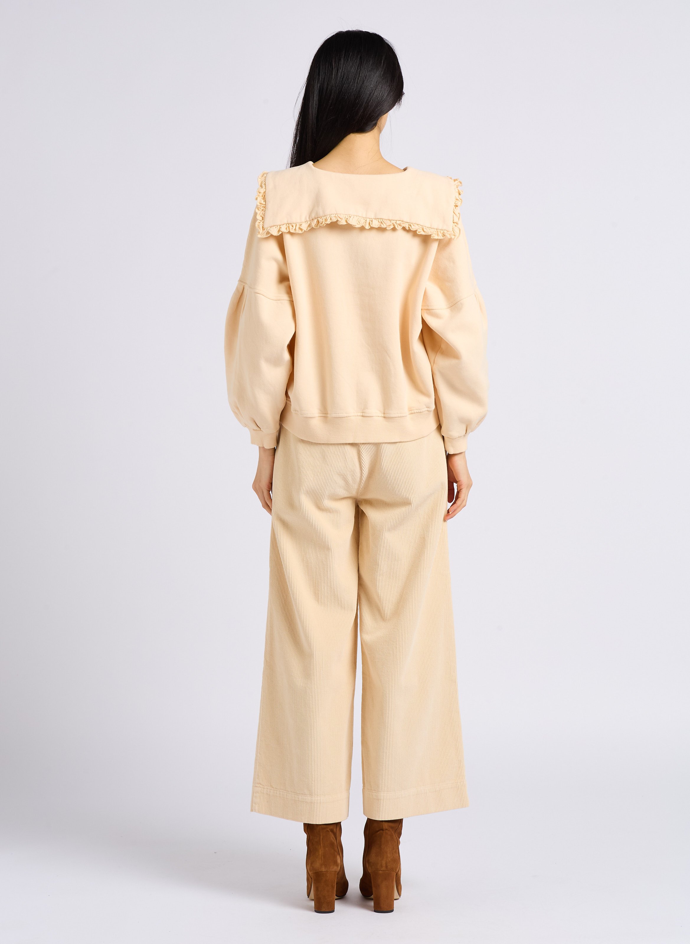 Wide-leg corduroy pants White