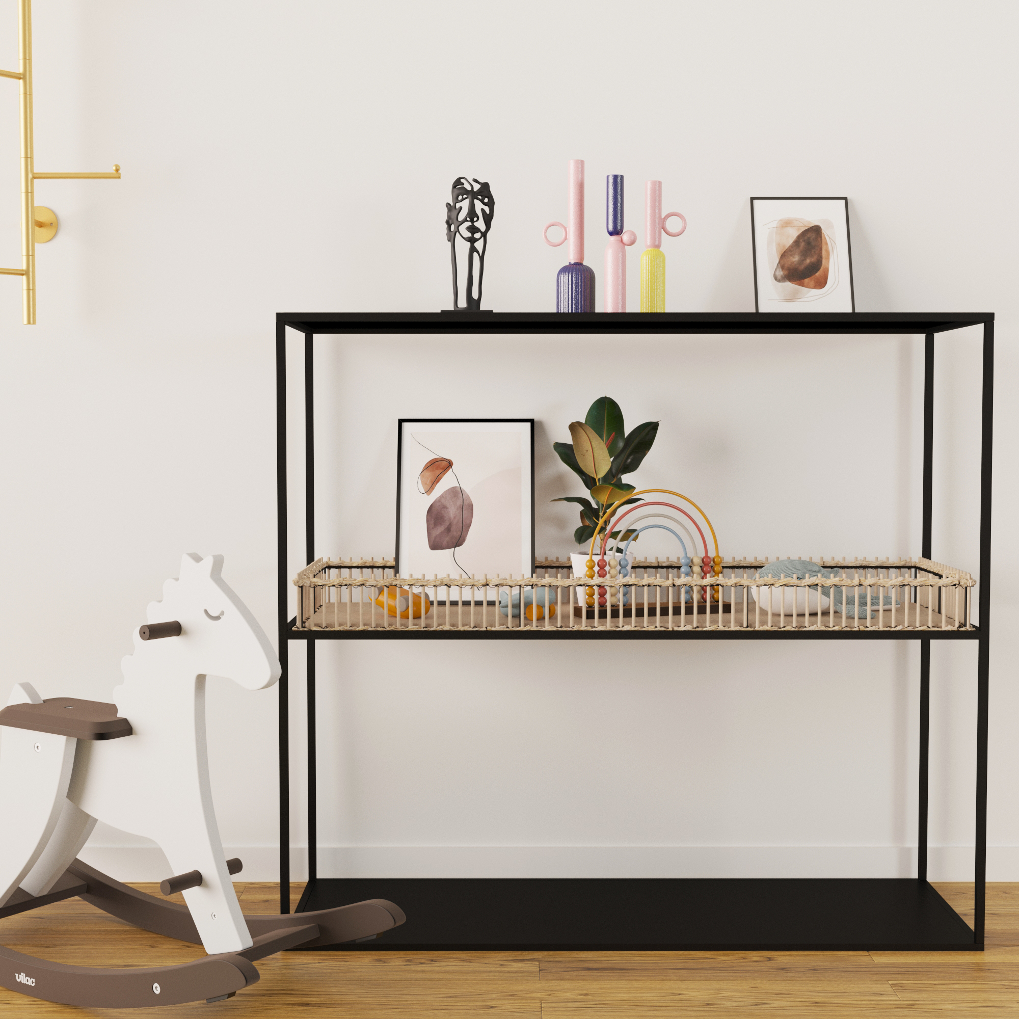 Metal and bamboo console POTIRON PARIS Black