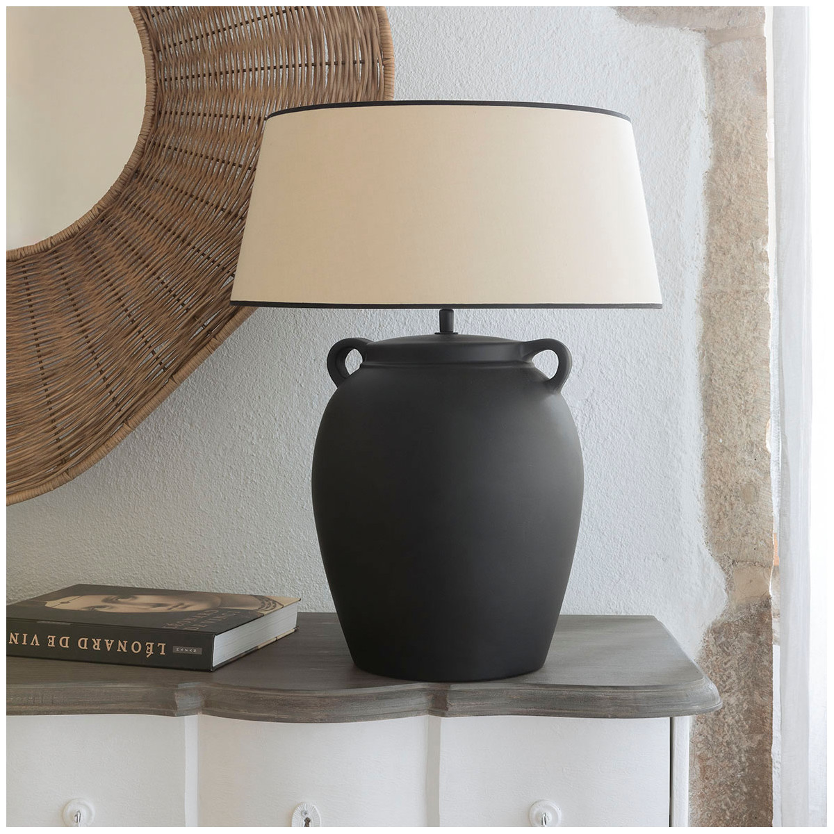 Ceramic amphora table lamp base - ø 29 x 44.5 cm - black BLANC D'IVOIRE Black