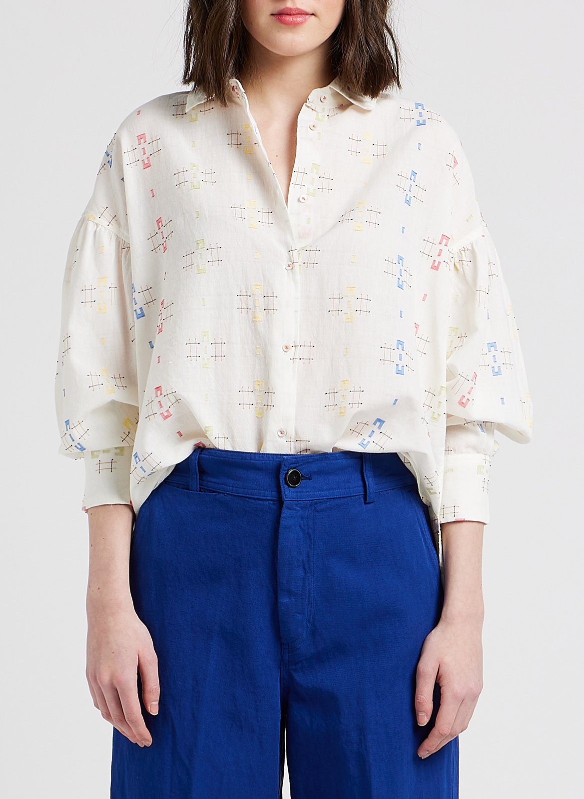 Chemise col classique imprimée en coton  BELLEROSE Gris