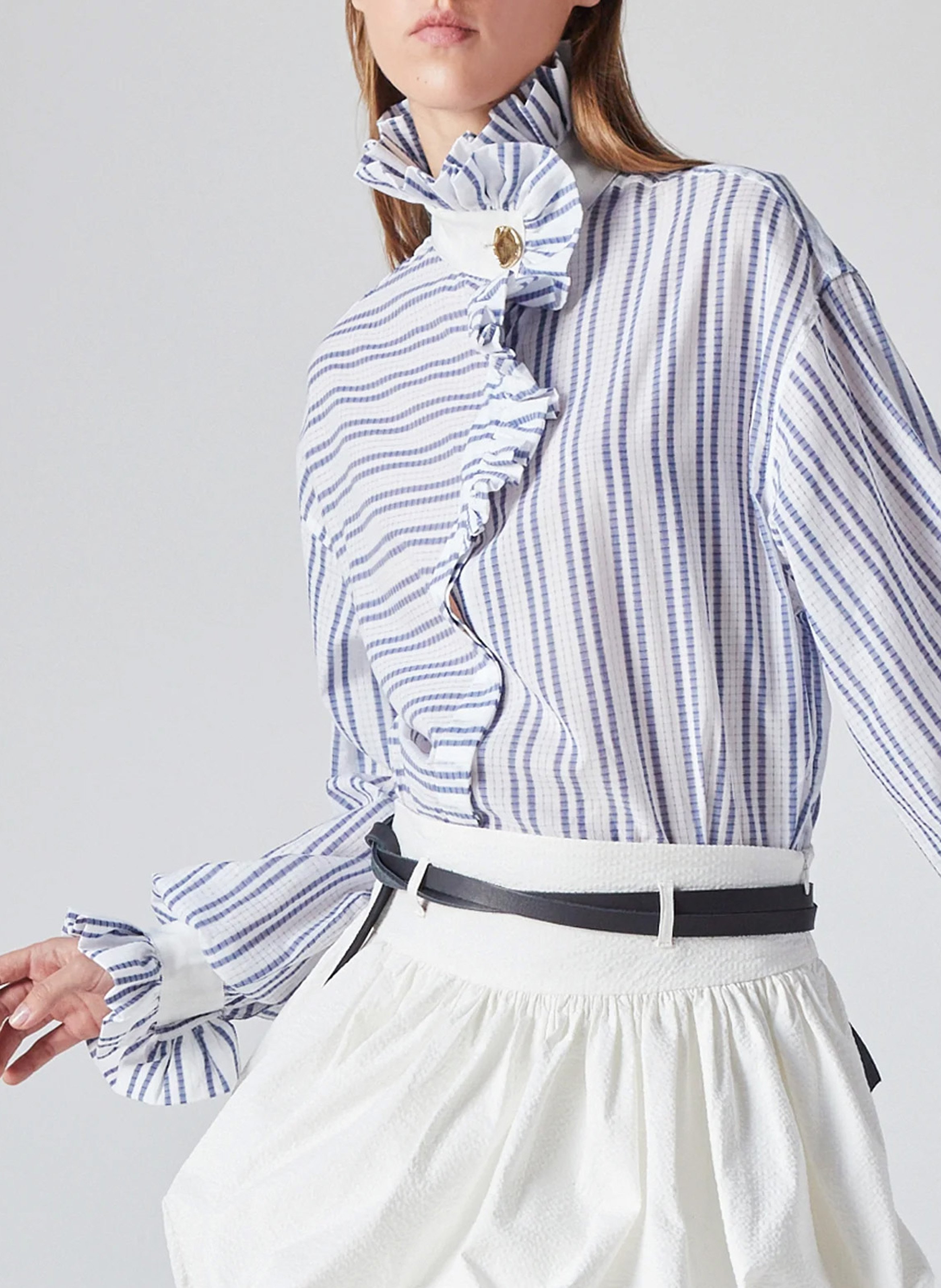 Chemise col victorien en coton Bleu