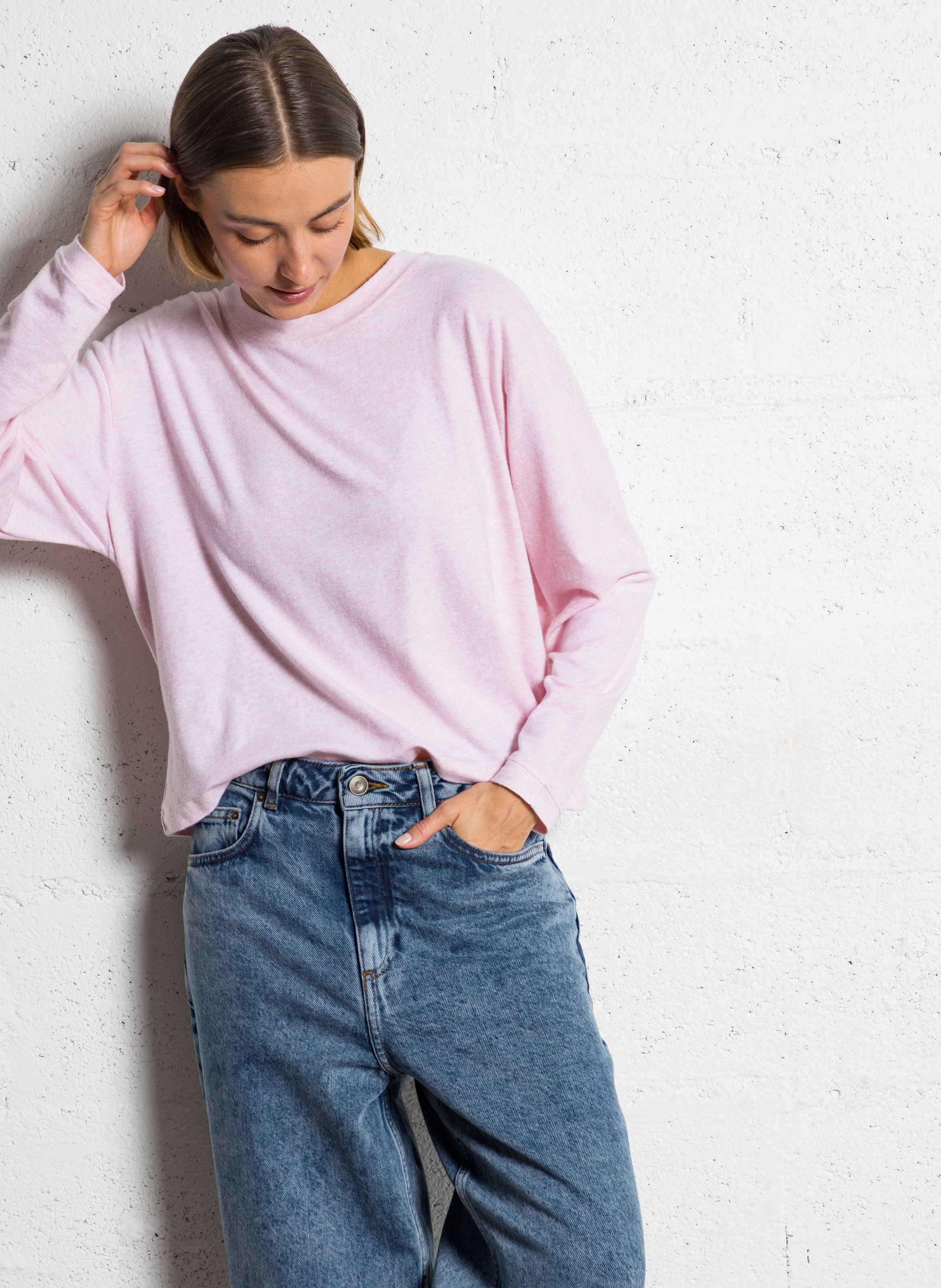 Pull col rond en coton mélangé AMERICAN VINTAGE Rose