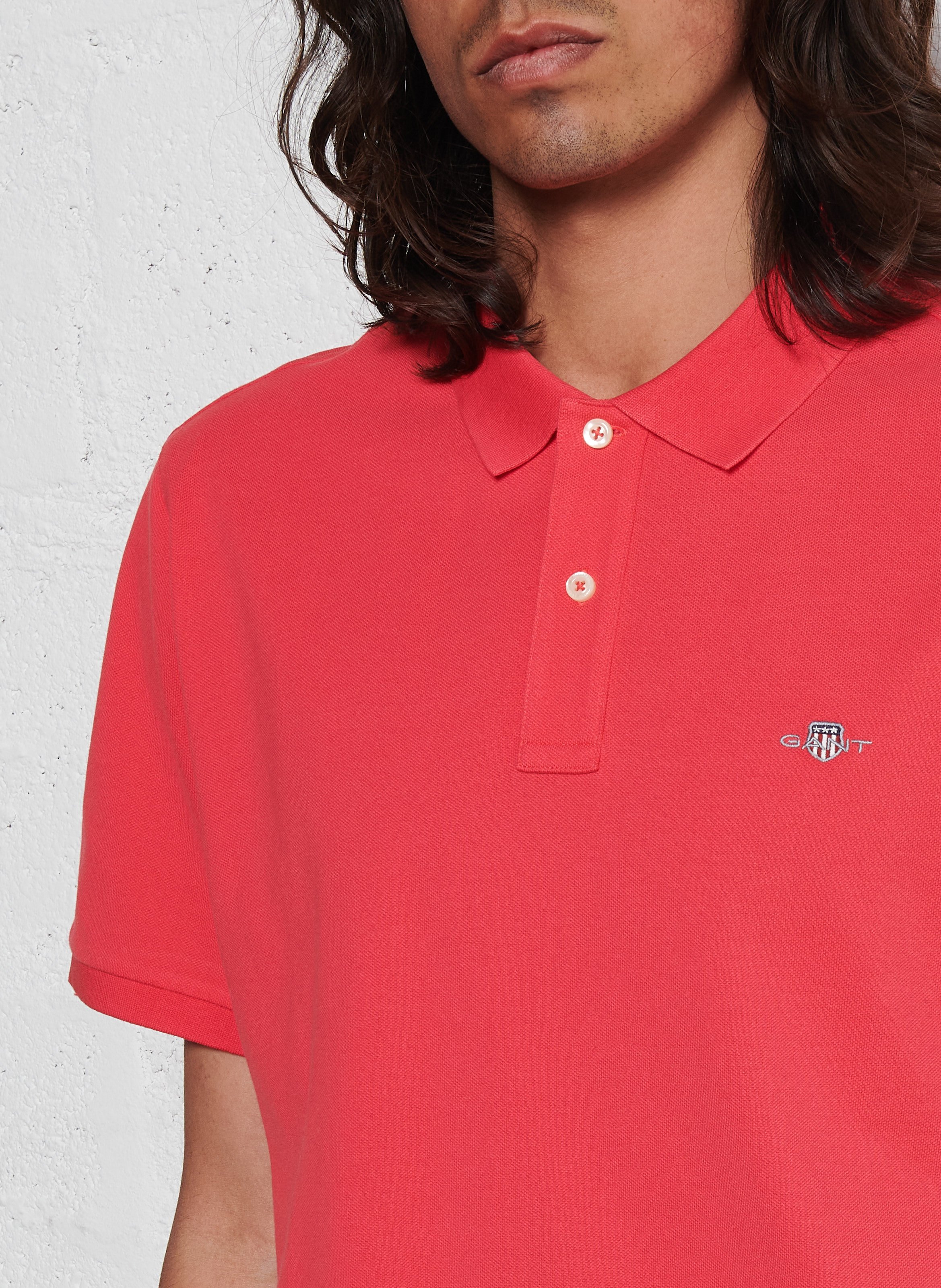 Straight cotton polo shirt with classic collar GANT Red