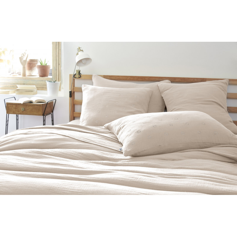 Cotton percale pillow case L'EFFET PAPILLON White
