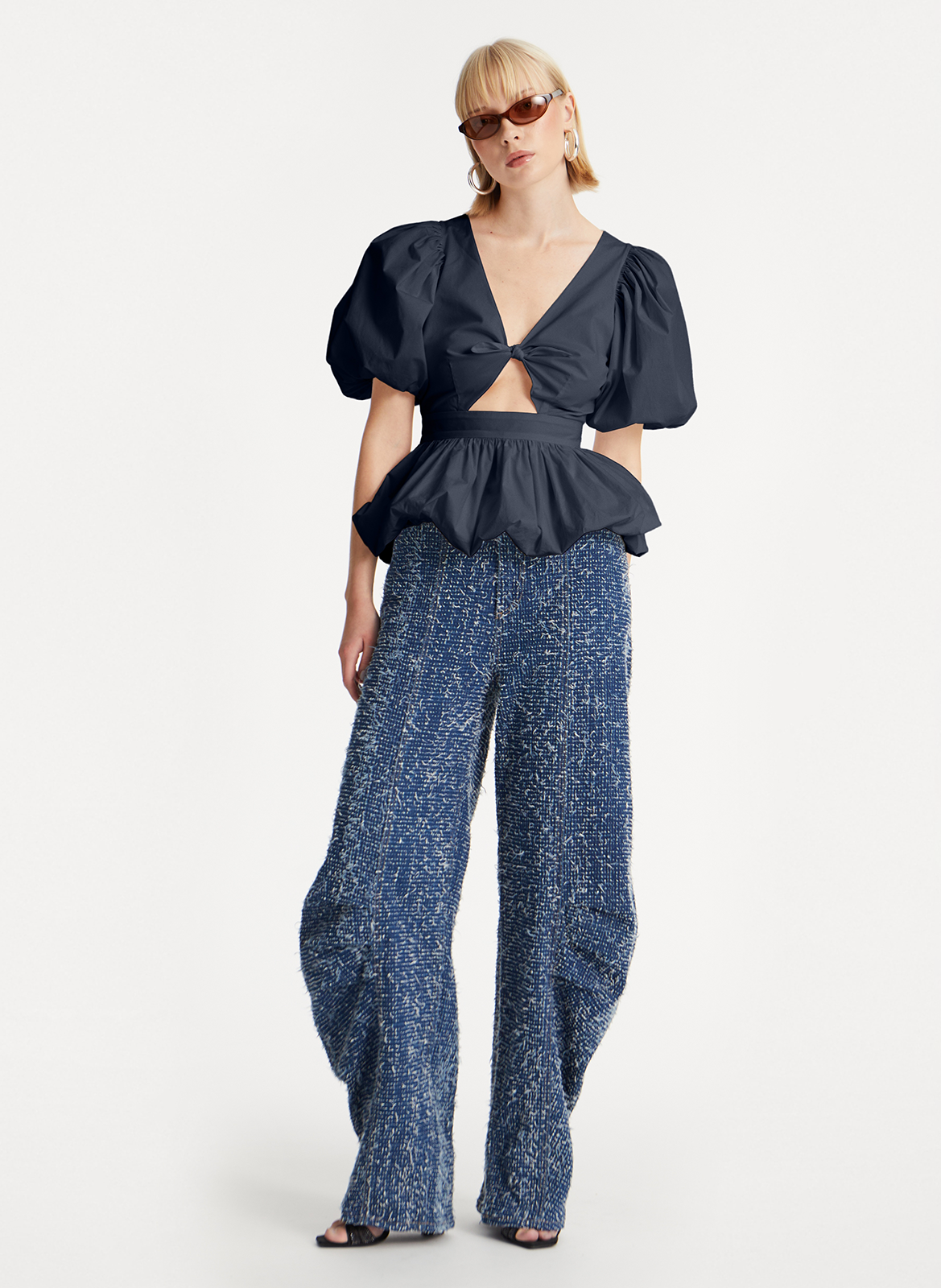 V-neck organic cotton-blend top ROTATE Blue