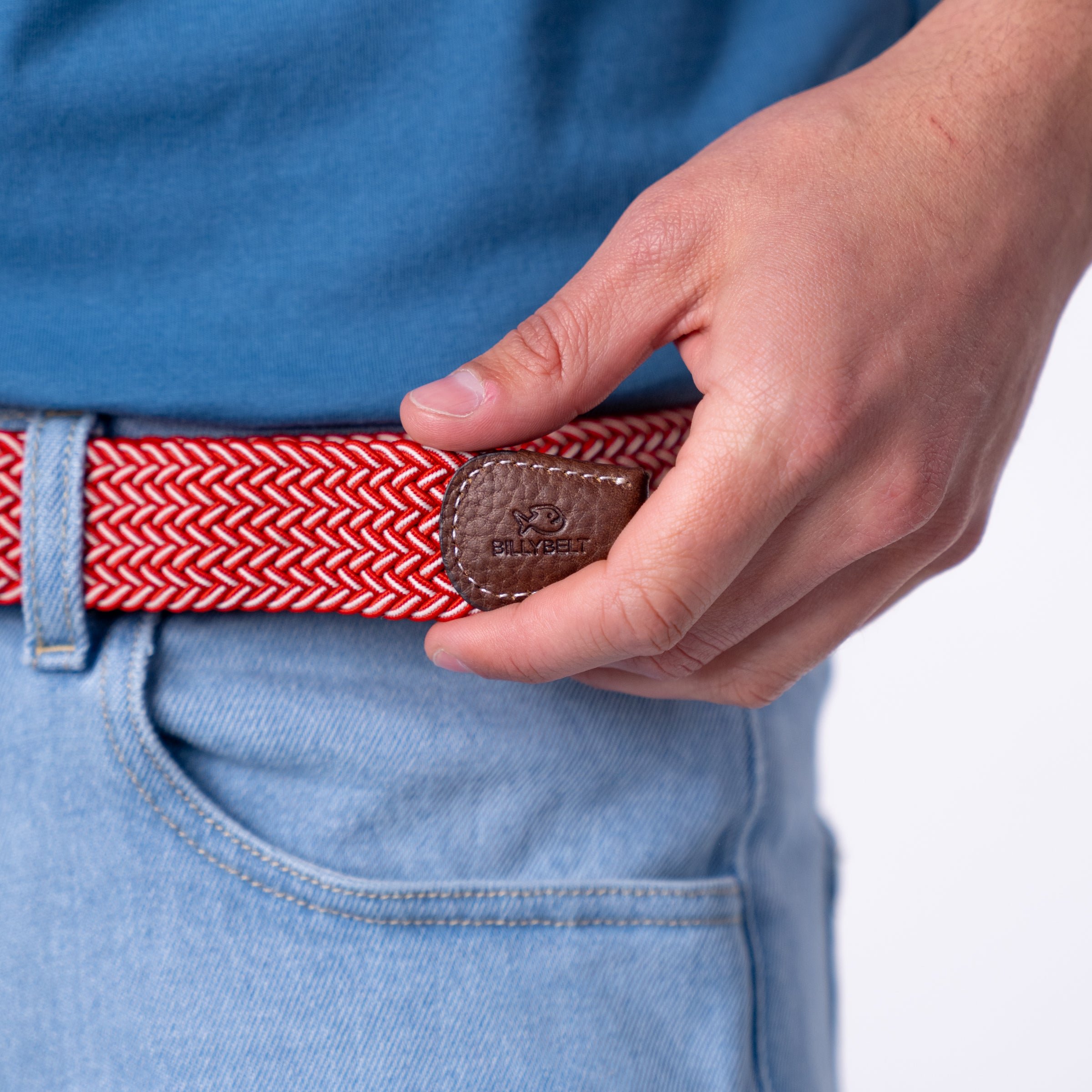 Multicolored braided elastic belt BILLYBELT Red