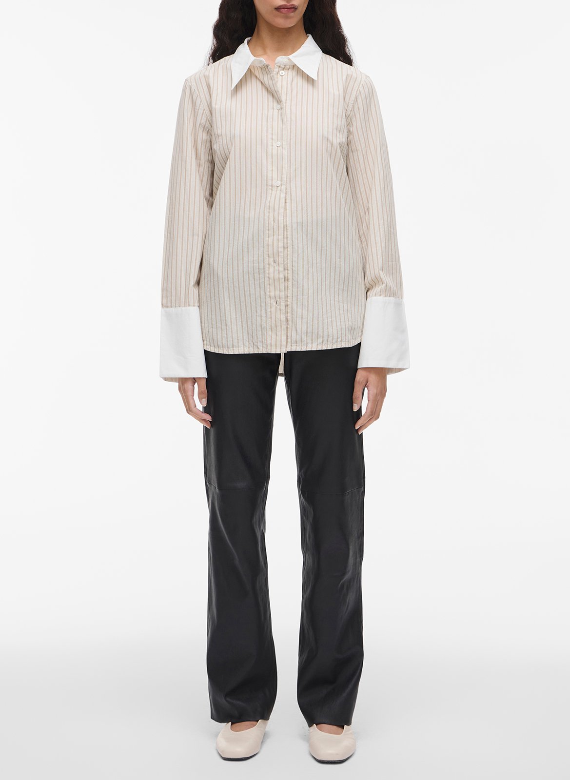 Buttoned striped decorated shirt with long sleeves ROUGE EDIT Beige