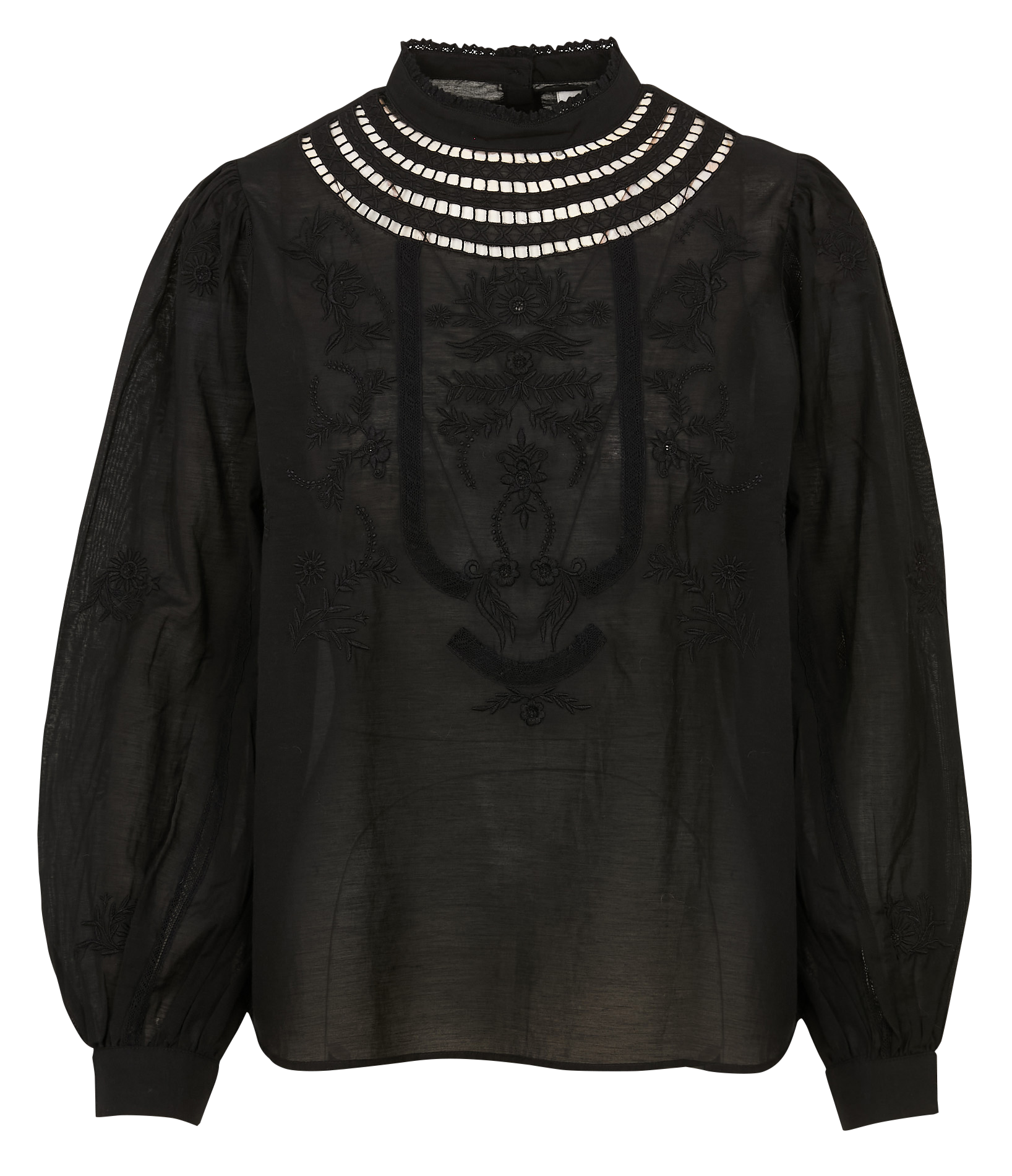 Straight blouse in embroidered mixed cotton DES PETITS HAUTS Black