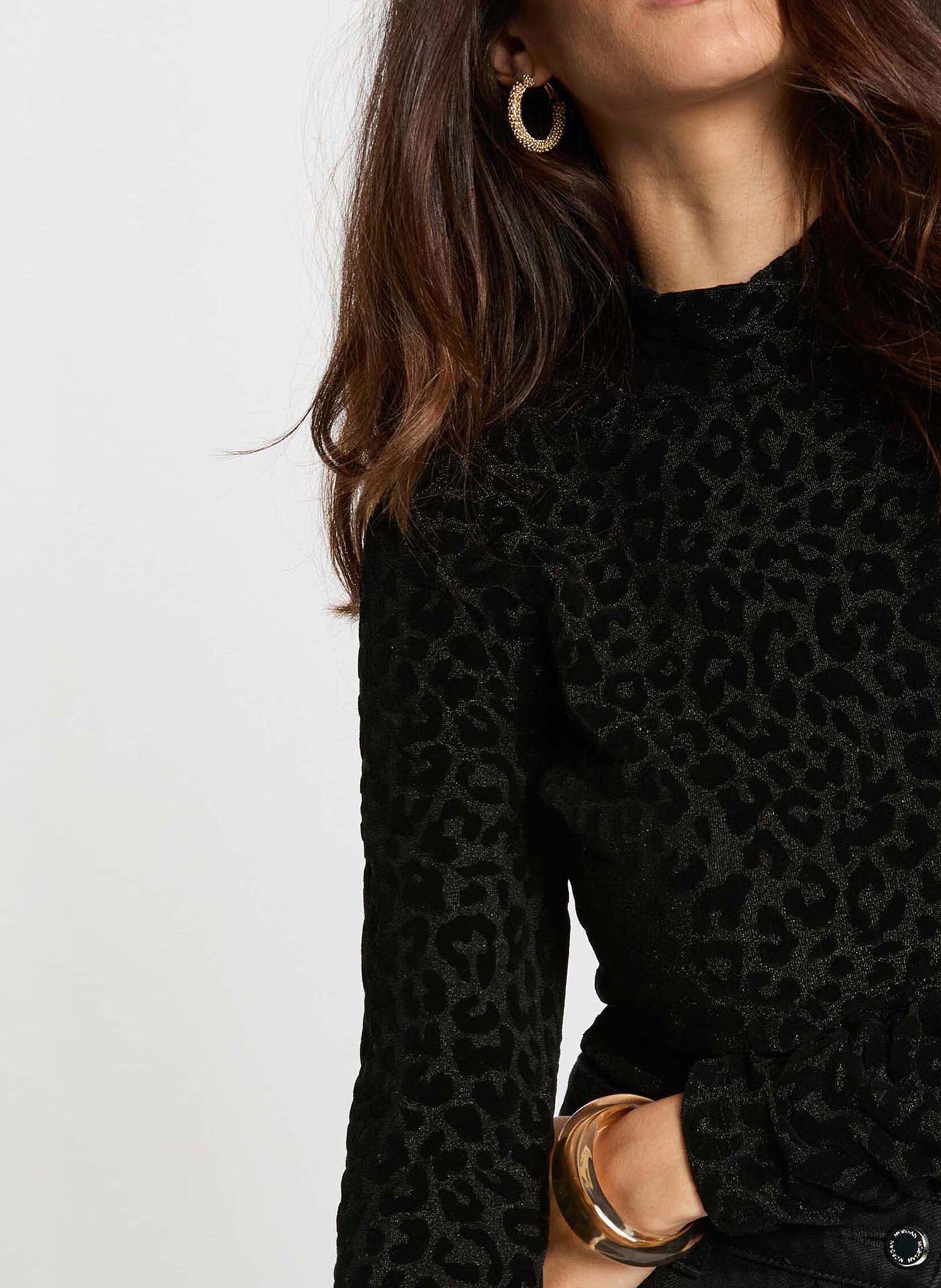 Fitted top in printed jacquard MORGAN Black