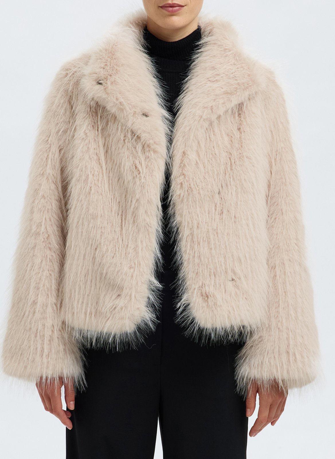 Veste droite col montant en fourrure synthétique SELECTED Beige