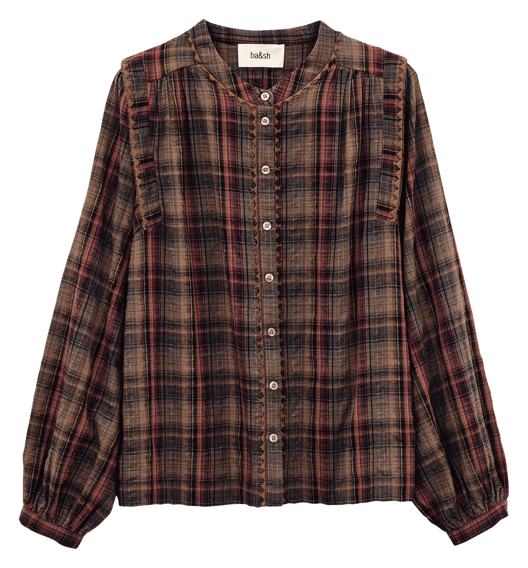 Chemise col rond en coton mélangé BA&SH Marron