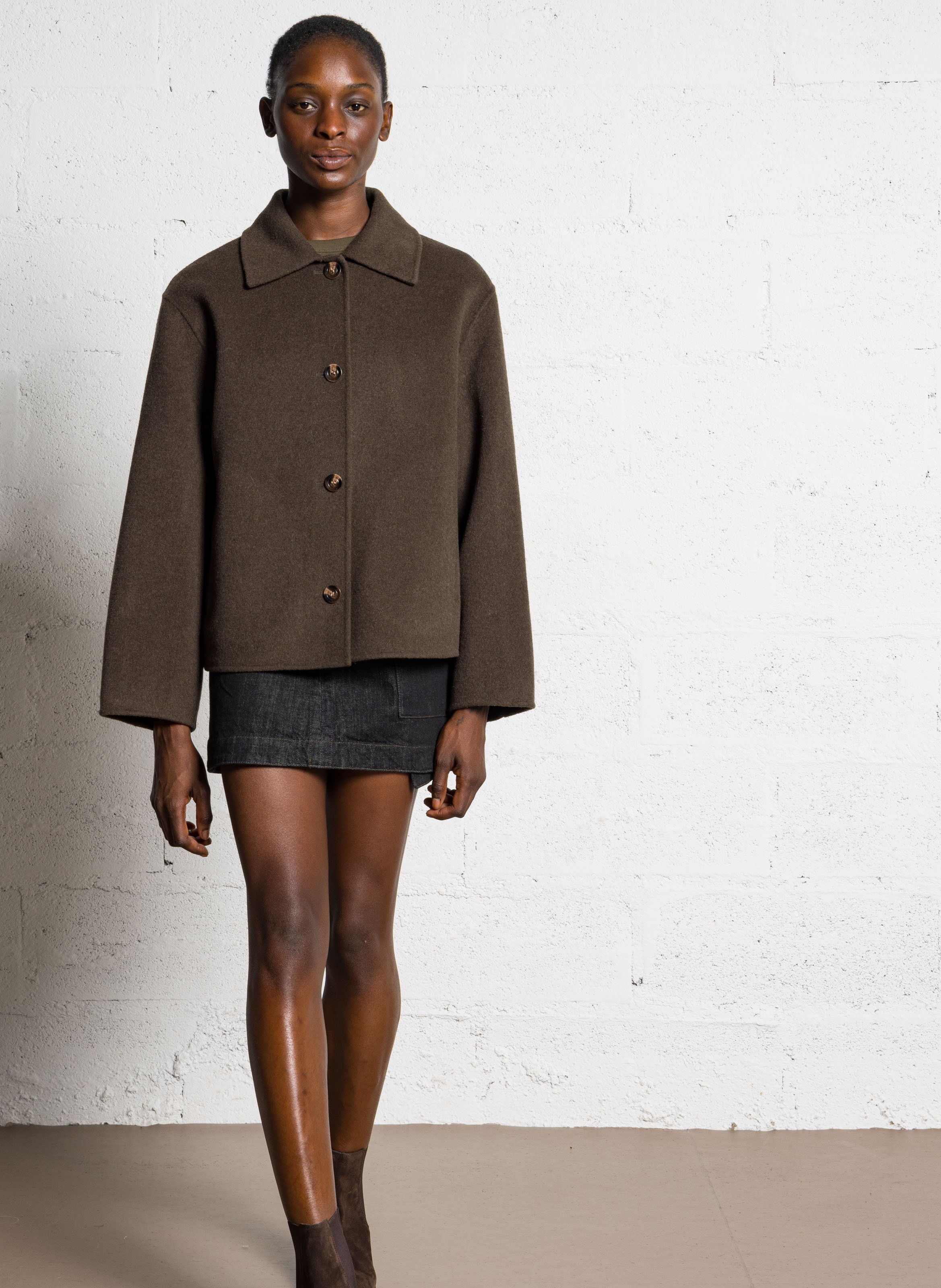 Manteau court en laine double face SOEUR Kaki