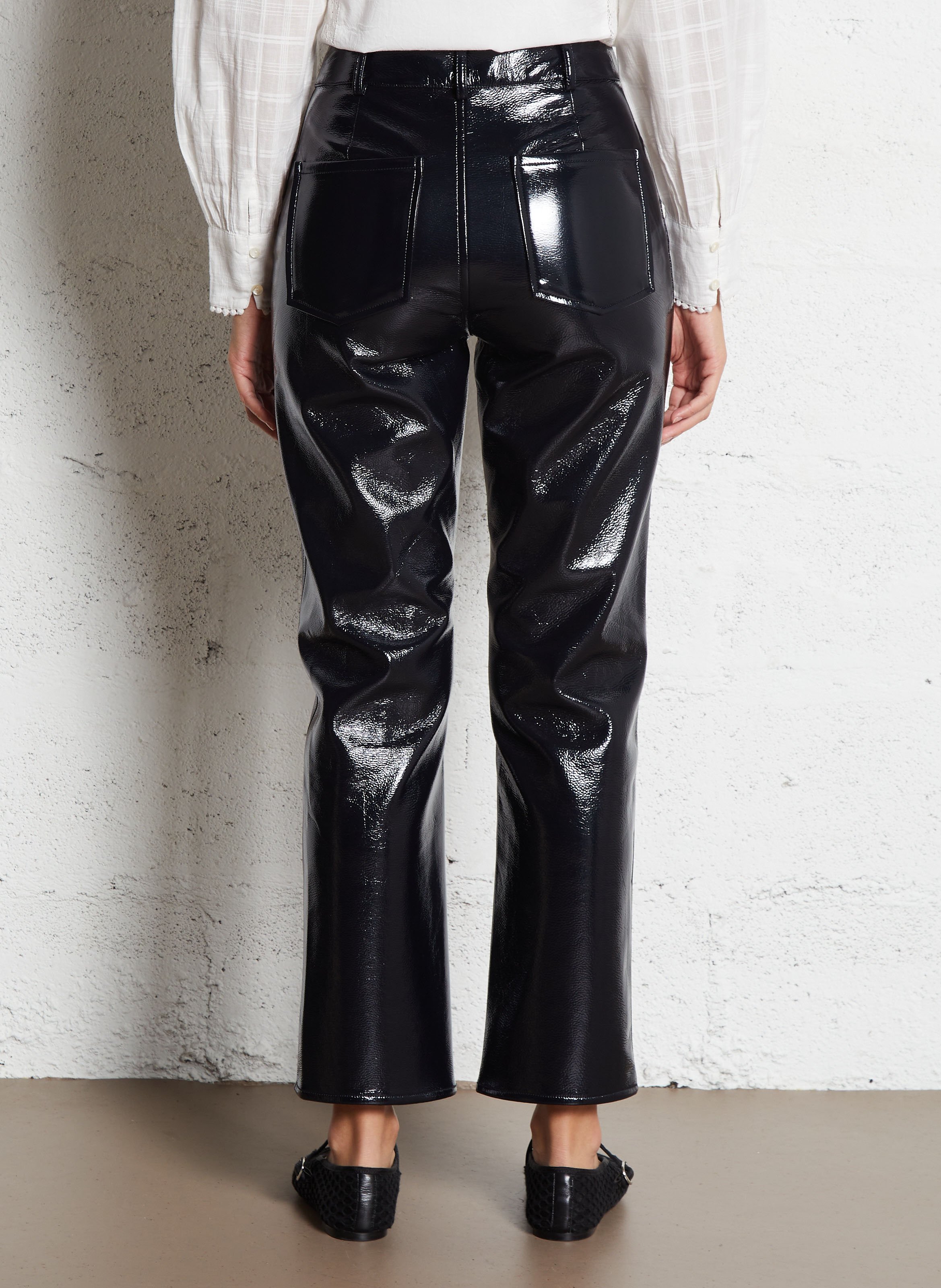 High-waisted straight leg shiny trousers PETITE MENDIGOTE Blue