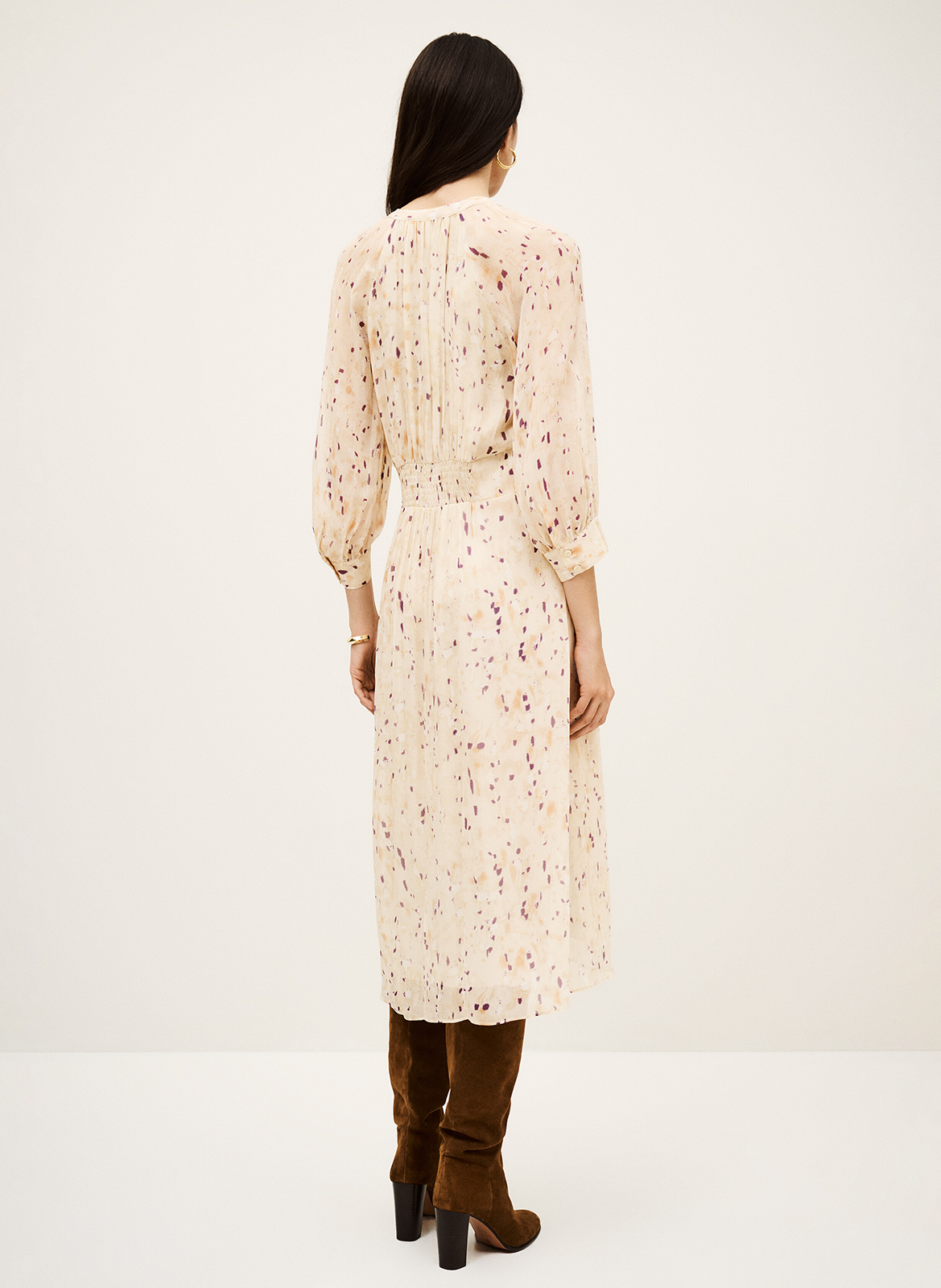 Halflange jurk met print en Tunesische kraag BA&SH Beige