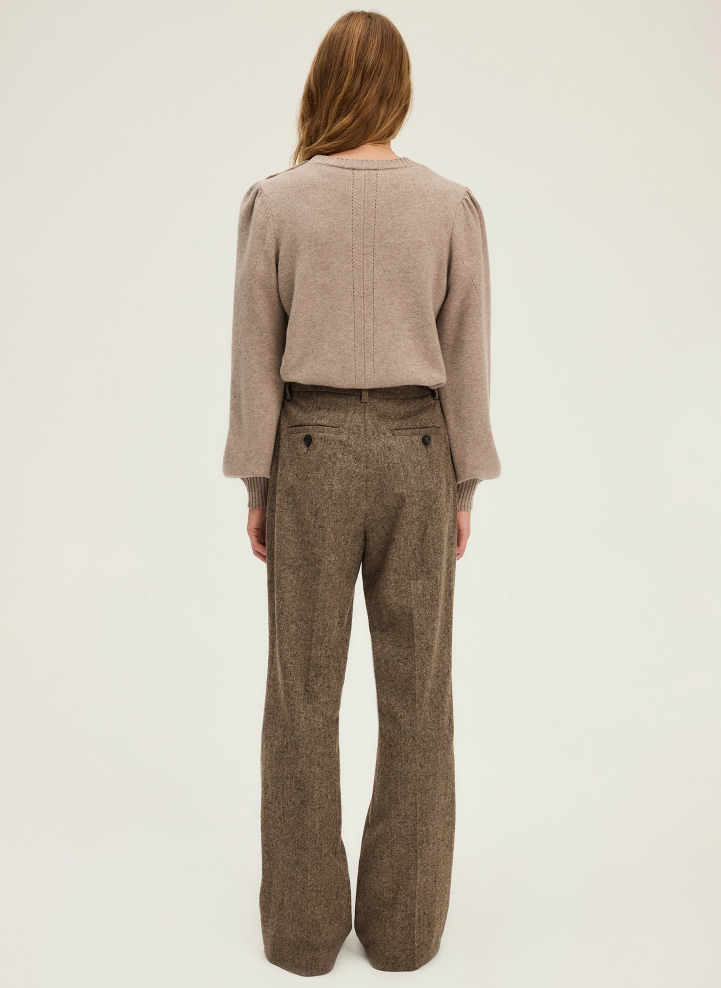 Pantalon large e, laine mélangée PABLO Beige