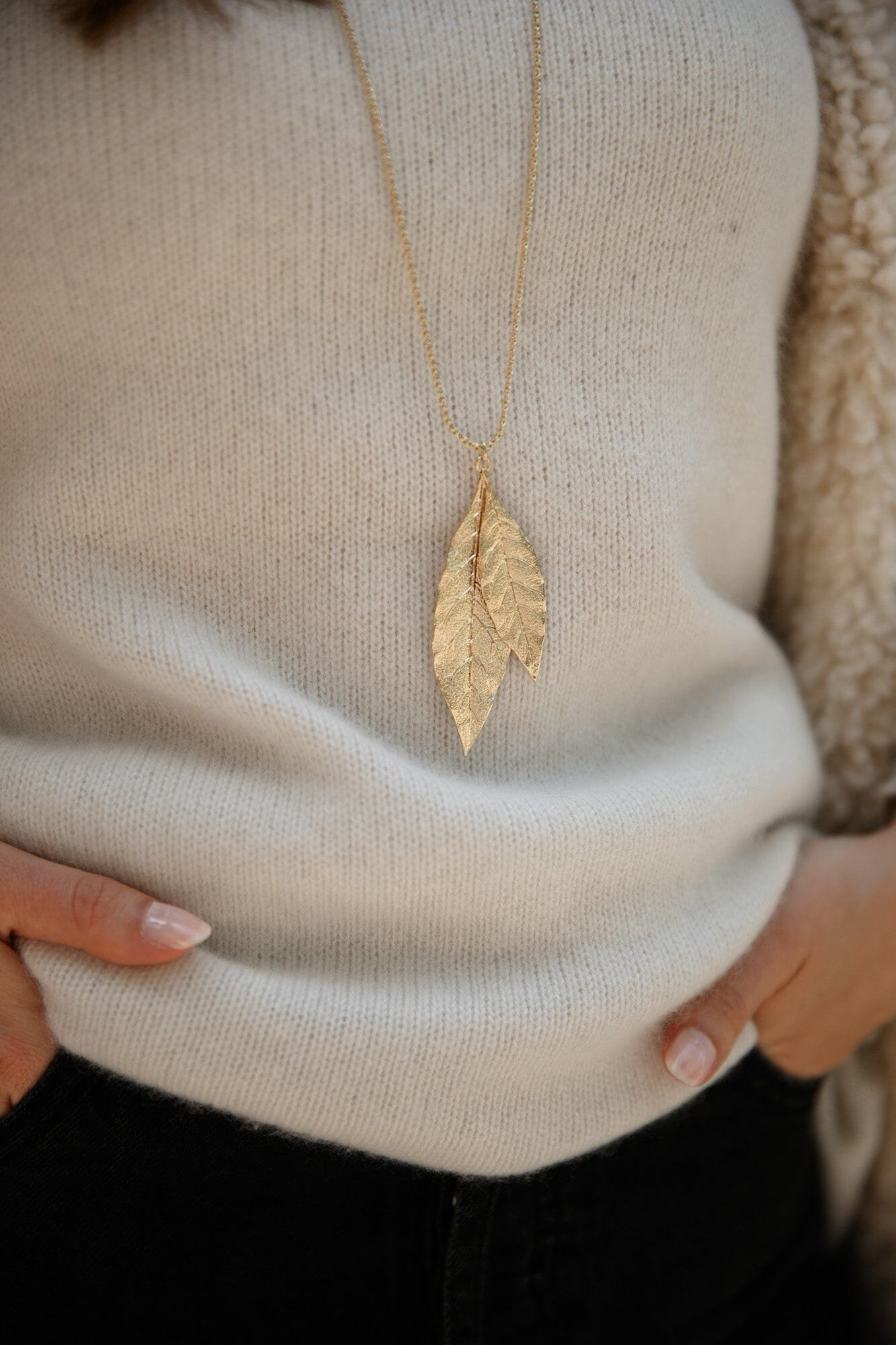 Gold-plated leaf long necklace MONSIEUR SIMONE Golden