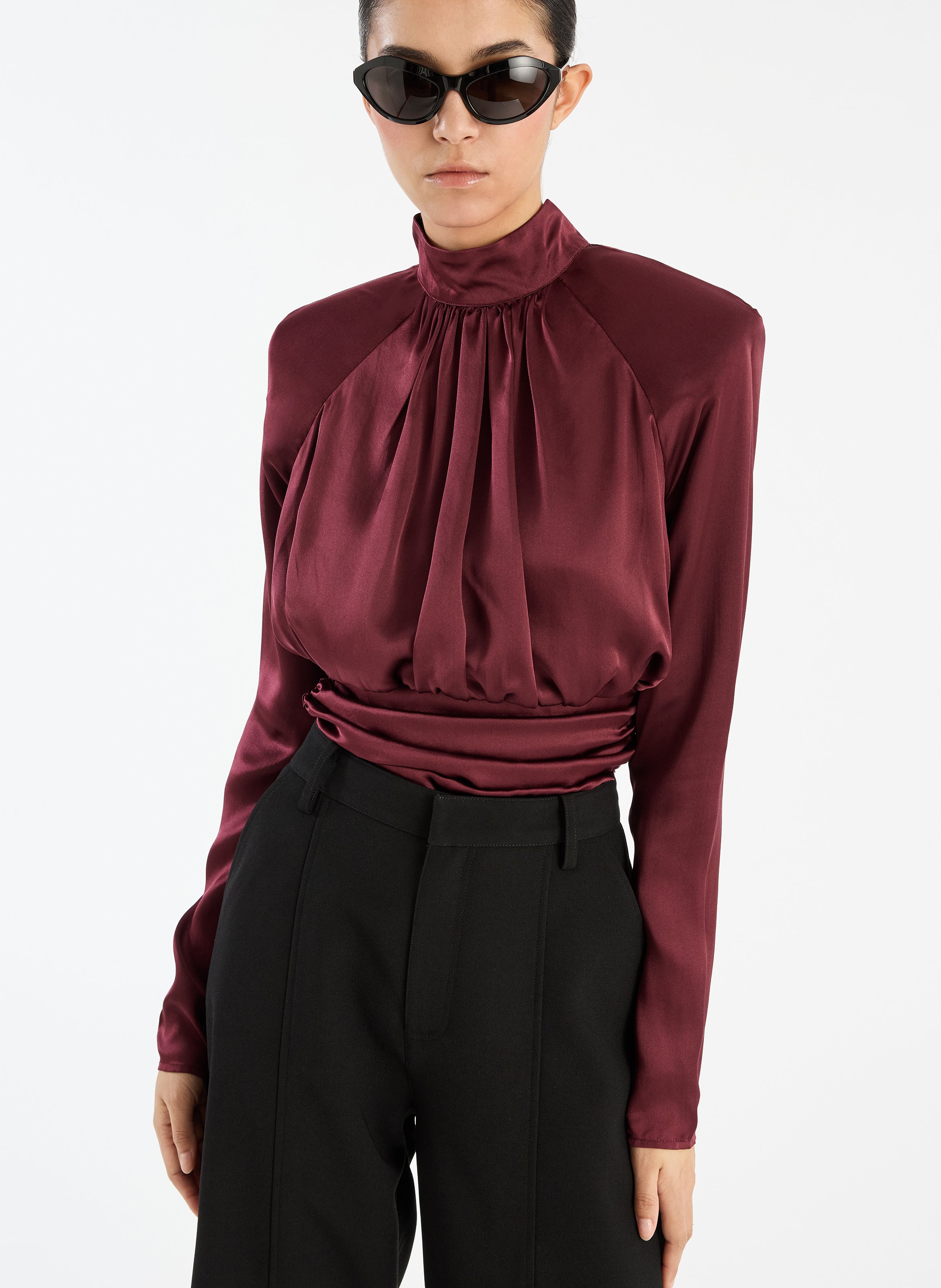 Silk high-neck straight top ROTATE Brown