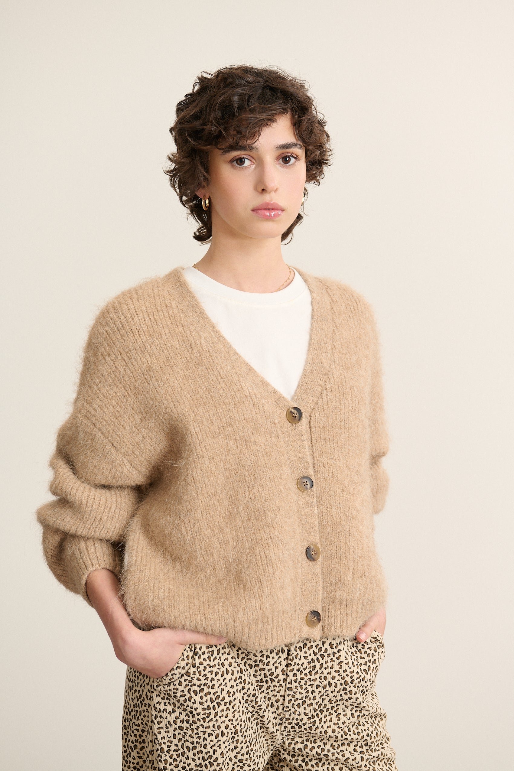 Alpaca Balloon Sleeve Cardigan GARANCE PARIS Beige