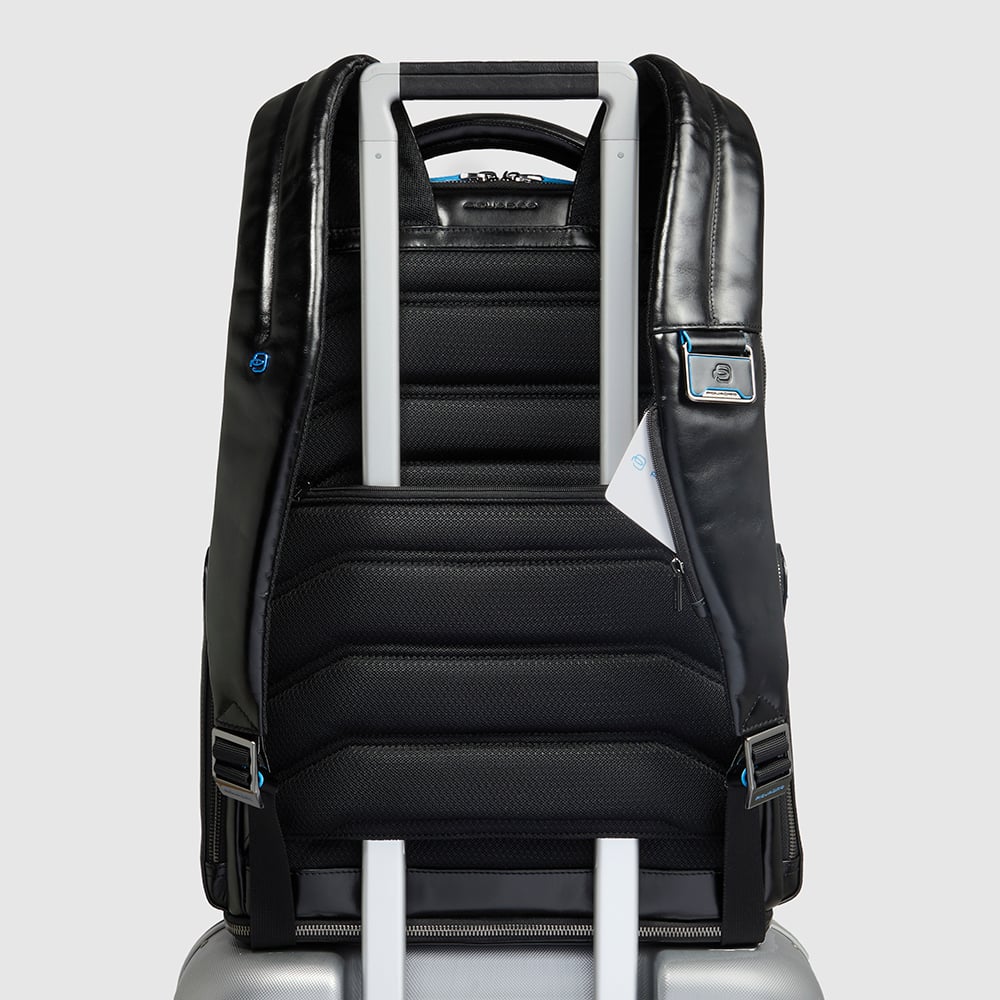 Backpack for laptop and iPad® with shockproof and RFID anti-fraud protection, anti-theft cable PIQUADRO Blue