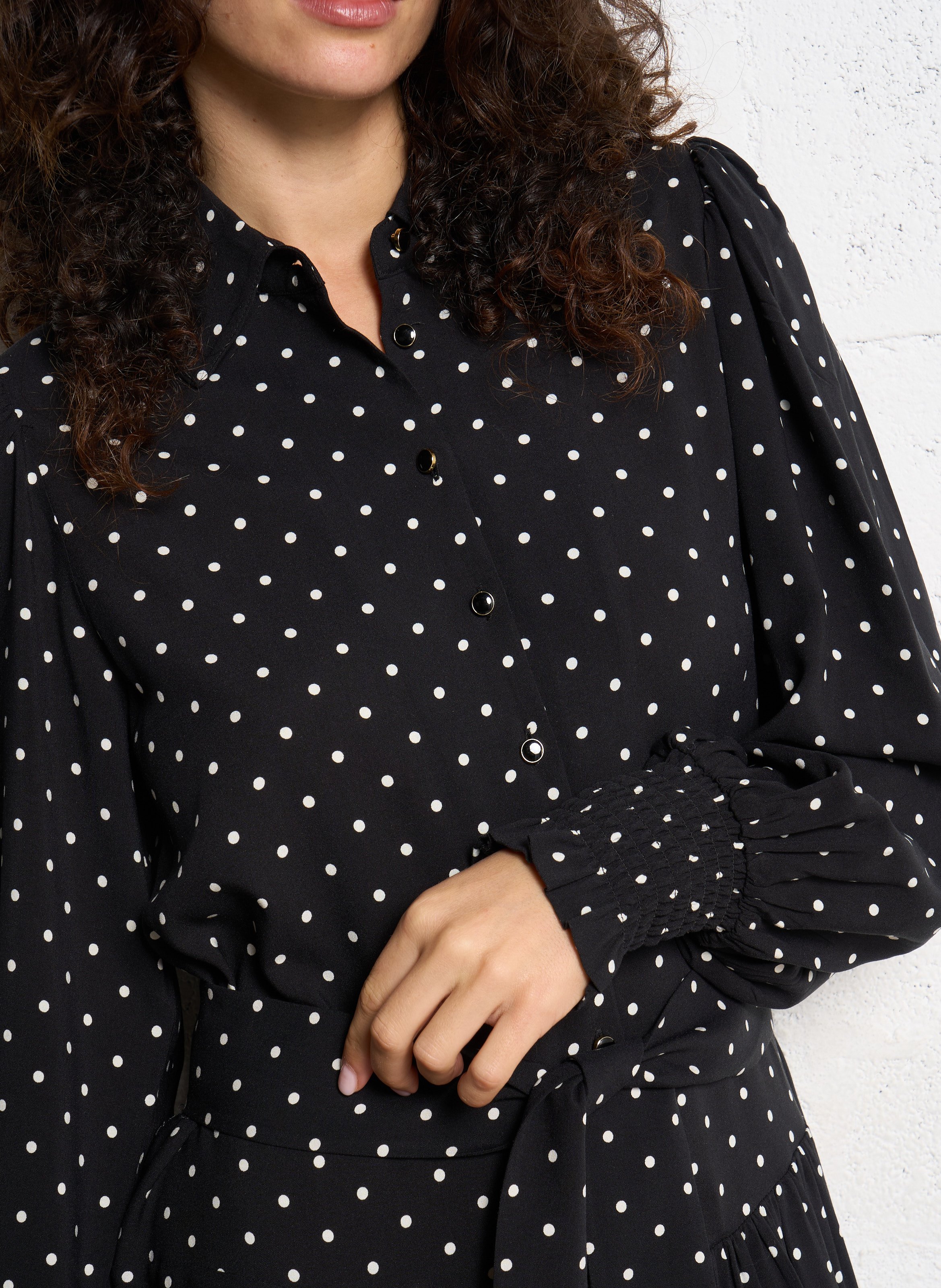 Loose fit dress with classic polka dot collar PETITE MENDIGOTE Black