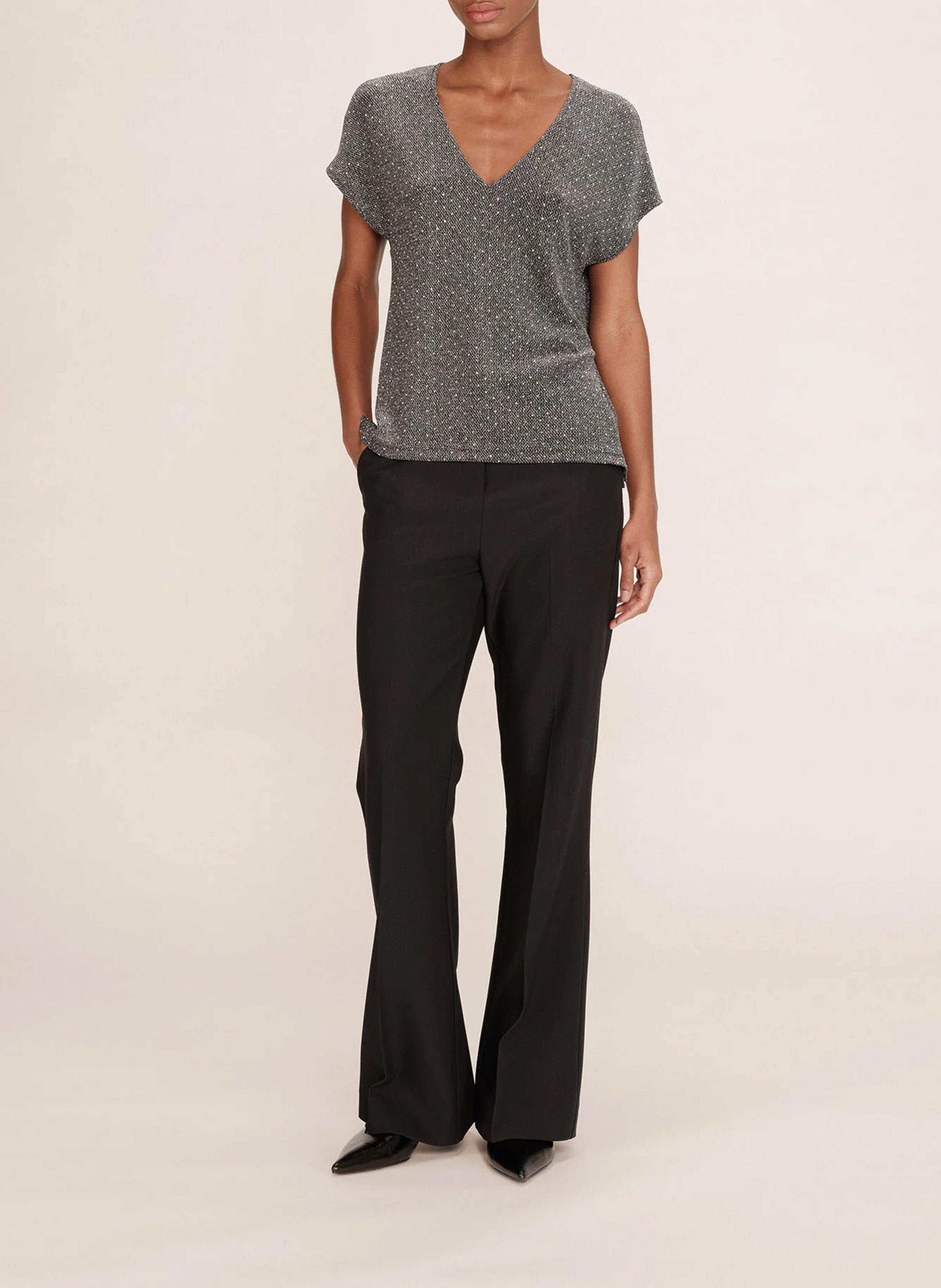 Crepe V-neck top GRACE ET MILA Grey