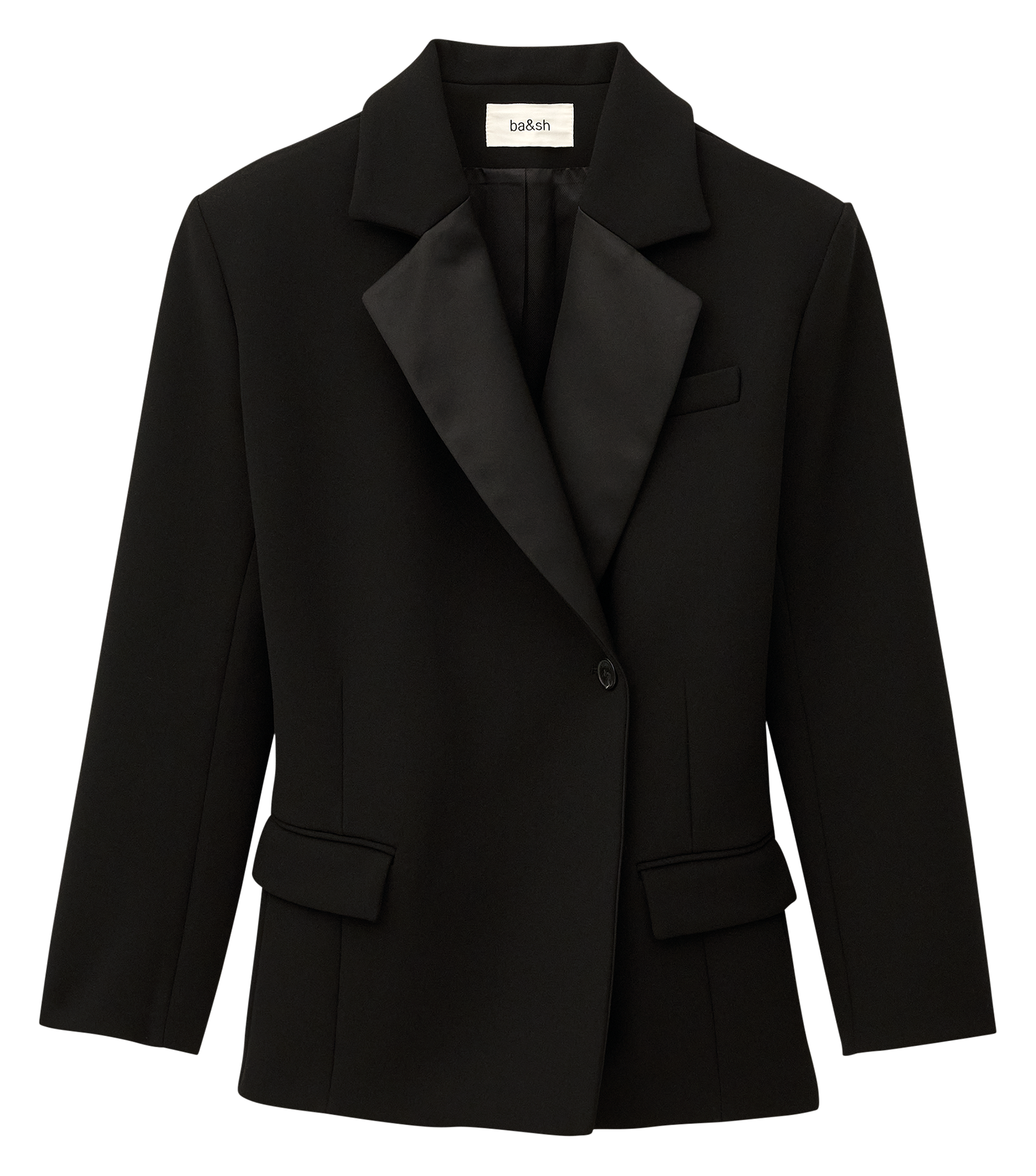 Veste tailleur droite à revers satinés BA&SH Noir