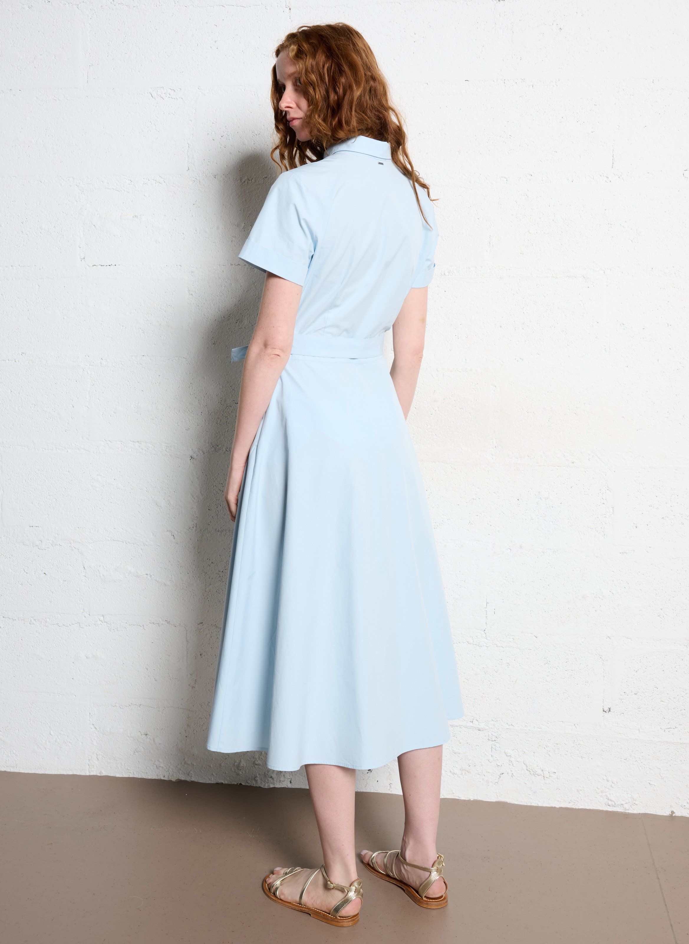 Overhemdjurk van katoen met ceintuur en klassieke kraag IKKS Blauw