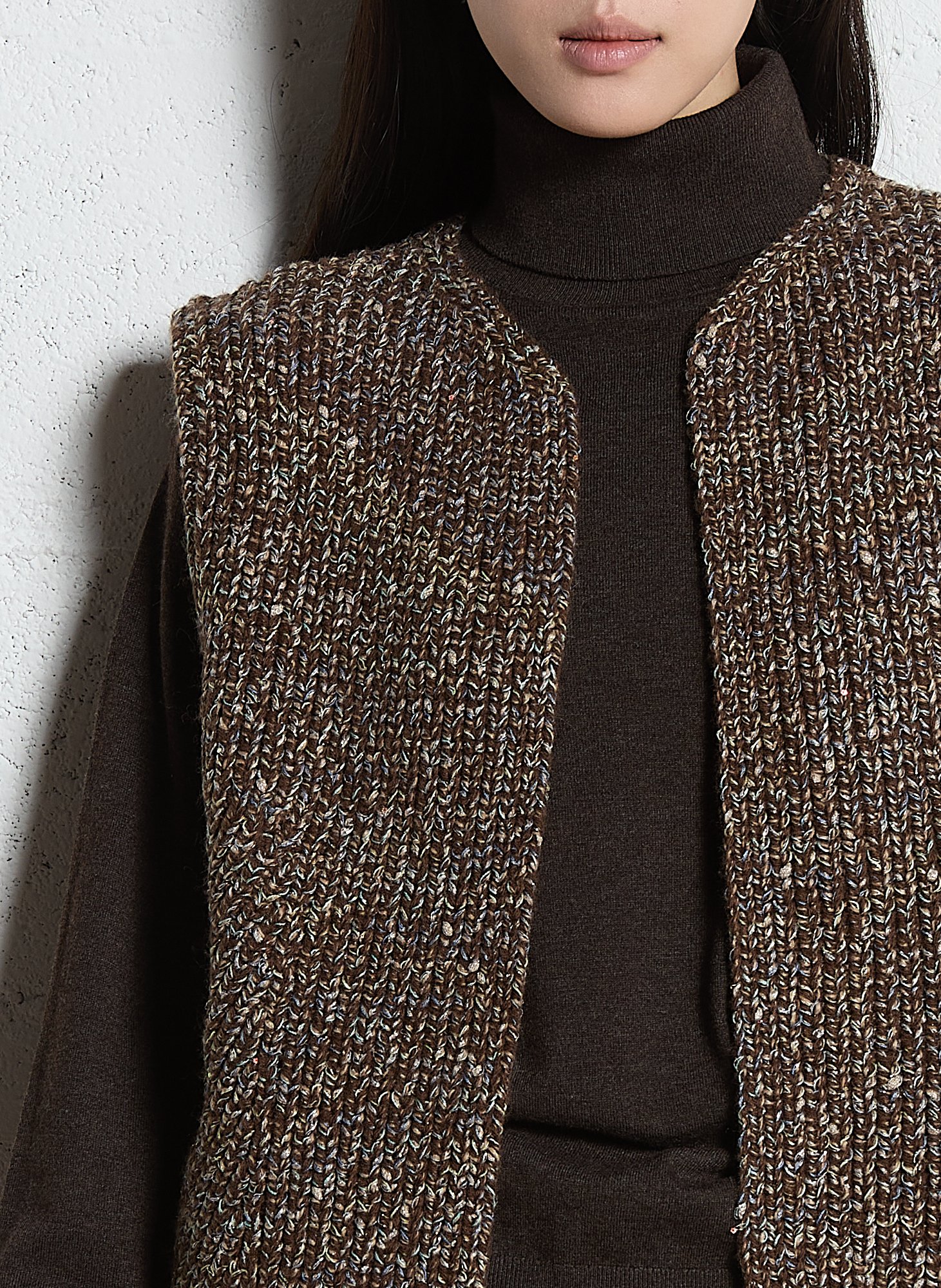 Straight knitted cardigan MAISON 123 Brown