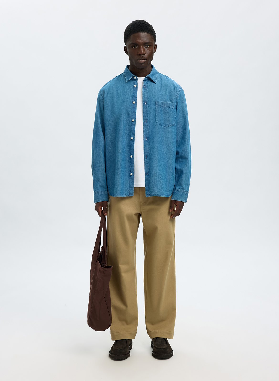 Gerade geschnittenes Hemd aus Bio-Baumwolle SELECTED Blau