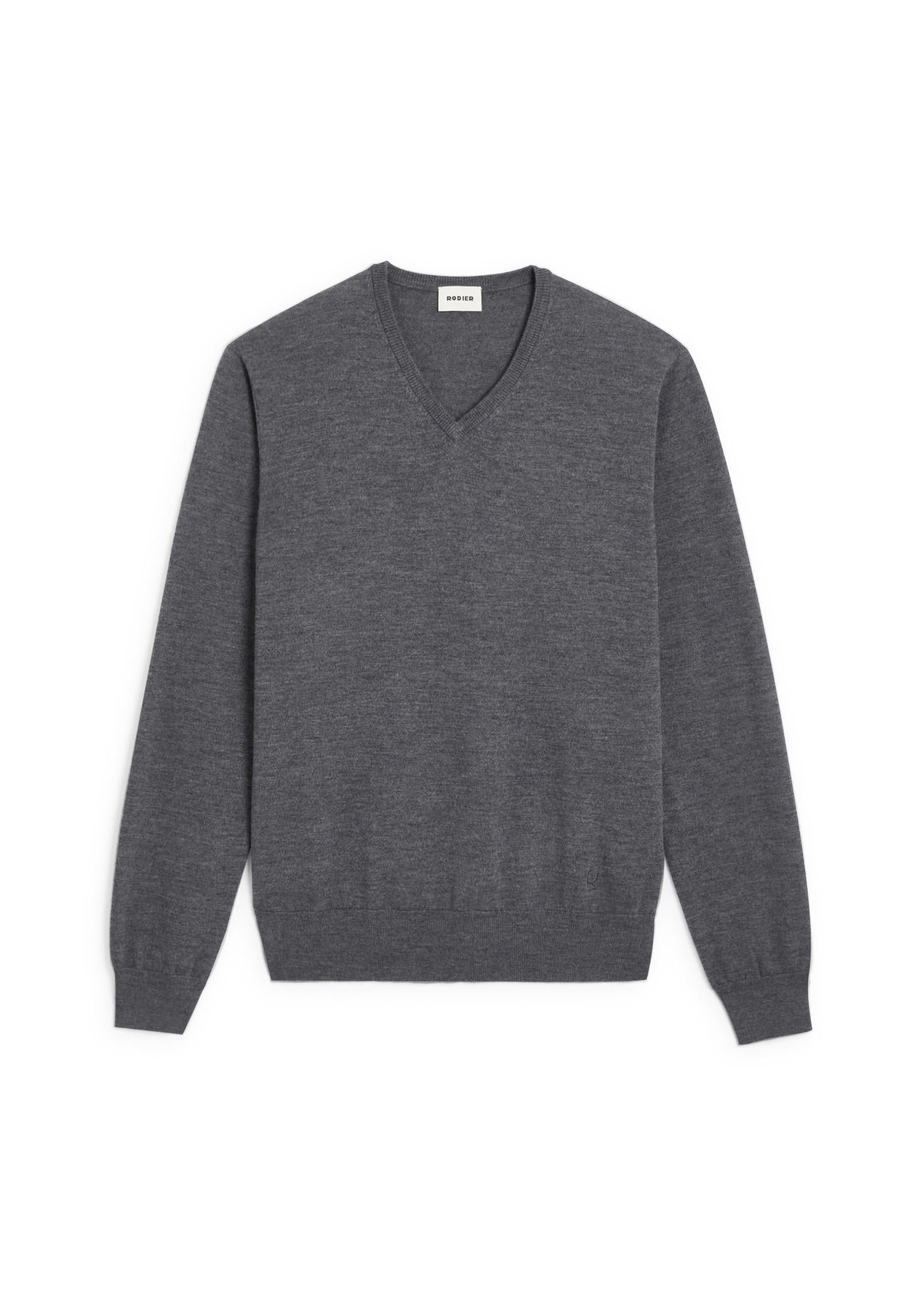 Pull col v en laine mérinos RODIER Gris